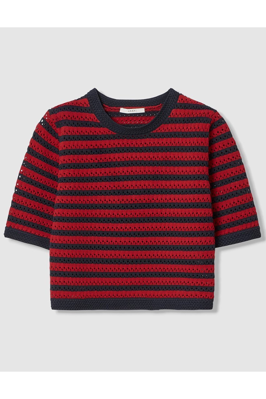 【アナイ/ANAYI】のアイレットボーダー プルオーバー インテリア・キッズ・メンズ・レディースファッション・服の通販 founy(ファニー) 　ファッション　Fashion　レディースファッション　Fashion for Women　トップス・カットソー　Cut & Sew Tops　ニット　Knit Tops & Sweaters　カジュアルプルオーバー・ニットトップス　Pullovers & Knit Tops / Casual Pullovers　2026年　2026　おすすめ　Recommended / Our Picks　クロップド　Cropped, Short Length　シンプル　Simple, Minimal　トレンド　Trend, Trending Now　バランス　Balance, Style Balance　フォルム　Silhouette, Form　プリント　Print, Printed Pattern　ボトム　Bottoms, Lower Wear　ミドル　Middle Length, Mid Height　ワイド　Wide, Wide Fit　今季　This Season, Current Season　夏　Summer　春　Spring　S/S・春夏　SS, Spring/Summer, Warm Season　レッド系|ID: prp329100004851069 ipo3291000000035568248