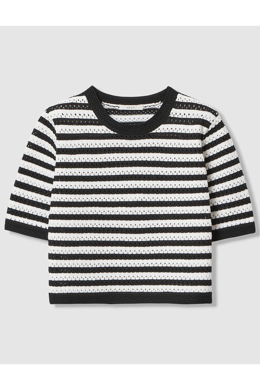 【アナイ/ANAYI】のアイレットボーダー プルオーバー インテリア・キッズ・メンズ・レディースファッション・服の通販 founy(ファニー) 　ファッション　Fashion　レディースファッション　Fashion for Women　トップス・カットソー　Cut & Sew Tops　ニット　Knit Tops & Sweaters　カジュアルプルオーバー・ニットトップス　Pullovers & Knit Tops / Casual Pullovers　2026年　2026　おすすめ　Recommended / Our Picks　クロップド　Cropped, Short Length　シンプル　Simple, Minimal　トレンド　Trend, Trending Now　バランス　Balance, Style Balance　フォルム　Silhouette, Form　プリント　Print, Printed Pattern　ボトム　Bottoms, Lower Wear　ミドル　Middle Length, Mid Height　ワイド　Wide, Wide Fit　今季　This Season, Current Season　夏　Summer　春　Spring　S/S・春夏　SS, Spring/Summer, Warm Season　ブラック系|ID: prp329100004851069 ipo3291000000035568249
