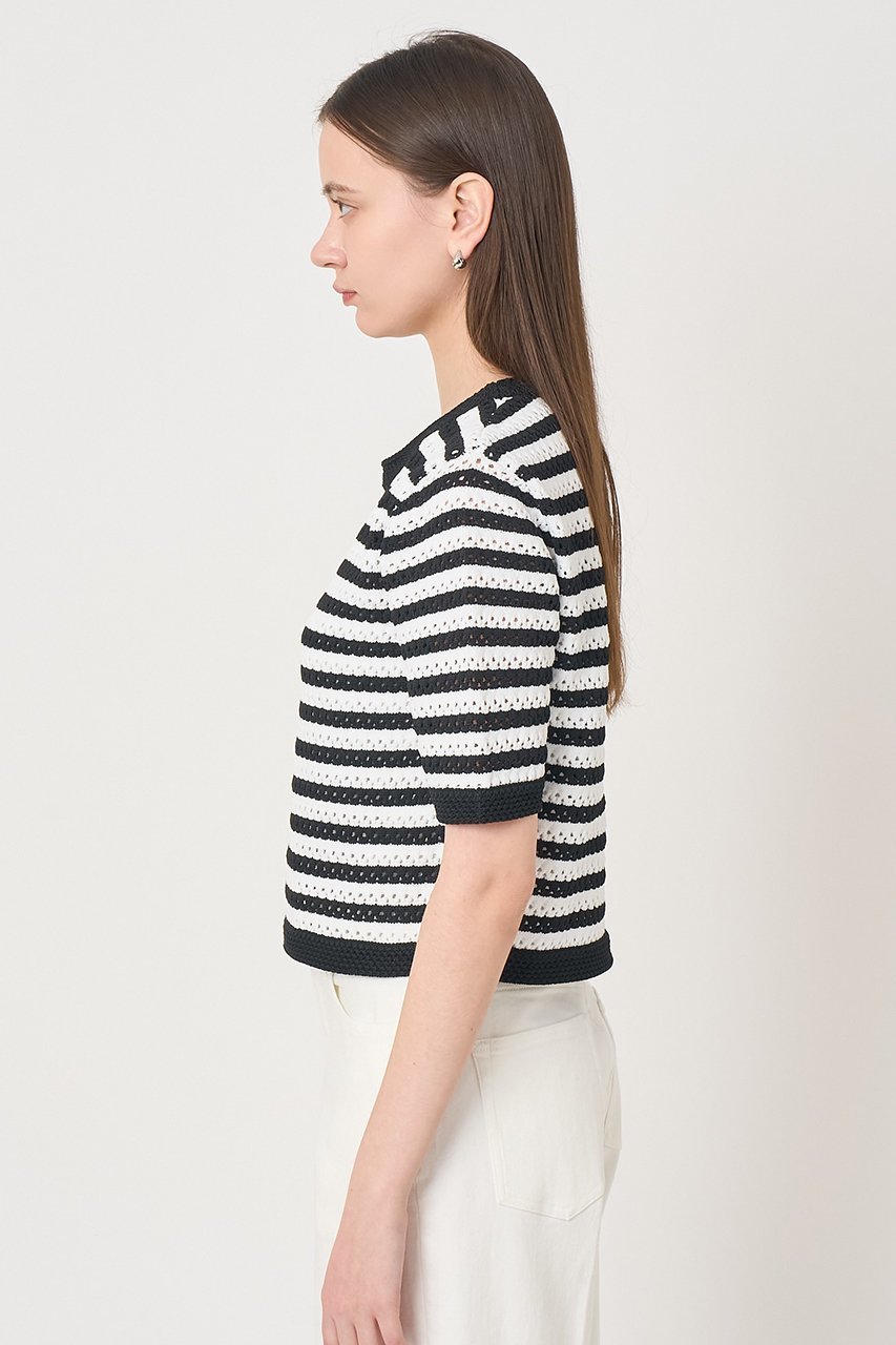 【アナイ/ANAYI】のアイレットボーダー プルオーバー 人気、トレンドファッション・服の通販 founy(ファニー) 　ファッション　Fashion　レディースファッション　Fashion for Women　トップス・カットソー　Cut & Sew Tops　ニット　Knit Tops & Sweaters　カジュアルプルオーバー・ニットトップス　Pullovers & Knit Tops / Casual Pullovers　おすすめ　Recommended / Our Picks　クロップド　Cropped, Short Length　シンプル　Simple, Minimal　トレンド　Trend, Trending Now　バランス　Balance, Style Balance　フォルム　Silhouette, Form　プリント　Print, Printed Pattern　ボトム　Bottoms, Lower Wear　ミドル　Middle Length, Mid Height　ワイド　Wide, Wide Fit　今季　This Season, Current Season　春　Spring　other-5|ID: prp329100004851069 ipo3291000000035879131