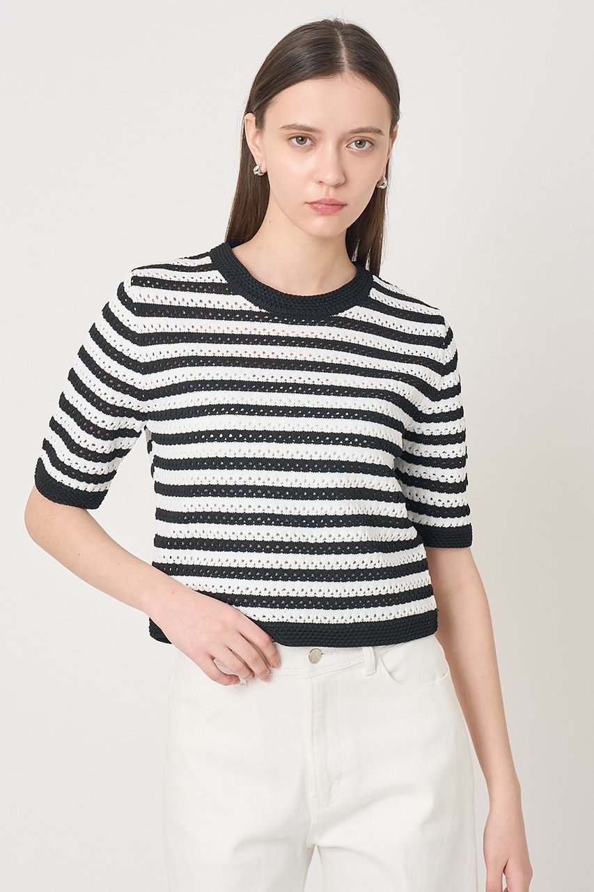 【アナイ/ANAYI】のアイレットボーダー プルオーバー 人気、トレンドファッション・服の通販 founy(ファニー) 　ファッション　Fashion　レディースファッション　Fashion for Women　トップス・カットソー　Cut & Sew Tops　ニット　Knit Tops & Sweaters　カジュアルプルオーバー・ニットトップス　Pullovers & Knit Tops / Casual Pullovers　おすすめ　Recommended / Our Picks　クロップド　Cropped, Short Length　シンプル　Simple, Minimal　トレンド　Trend, Trending Now　バランス　Balance, Style Balance　フォルム　Silhouette, Form　プリント　Print, Printed Pattern　ボトム　Bottoms, Lower Wear　ミドル　Middle Length, Mid Height　ワイド　Wide, Wide Fit　今季　This Season, Current Season　春　Spring　other-7|ID: prp329100004851069 ipo3291000000035879133