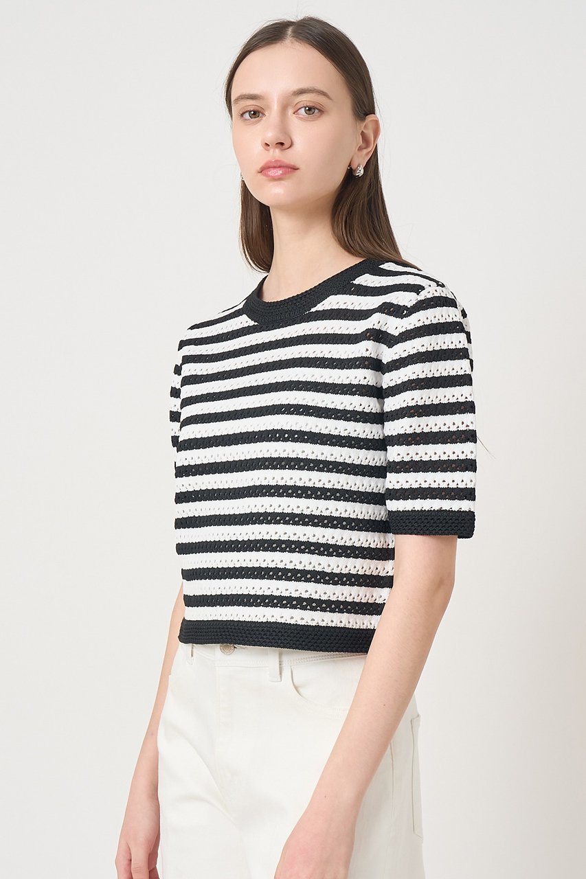 【アナイ/ANAYI】のアイレットボーダー プルオーバー 人気、トレンドファッション・服の通販 founy(ファニー) 　ファッション　Fashion　レディースファッション　Fashion for Women　トップス・カットソー　Cut & Sew Tops　ニット　Knit Tops & Sweaters　カジュアルプルオーバー・ニットトップス　Pullovers & Knit Tops / Casual Pullovers　おすすめ　Recommended / Our Picks　クロップド　Cropped, Short Length　シンプル　Simple, Minimal　トレンド　Trend, Trending Now　バランス　Balance, Style Balance　フォルム　Silhouette, Form　プリント　Print, Printed Pattern　ボトム　Bottoms, Lower Wear　ミドル　Middle Length, Mid Height　ワイド　Wide, Wide Fit　今季　This Season, Current Season　春　Spring　other-8|ID: prp329100004851069 ipo3291000000035879134