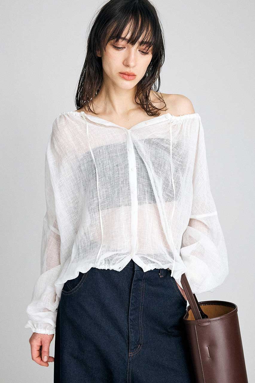 【ブリル/BRILL】のカラミギャザーブラウス インテリア・キッズ・メンズ・レディースファッション・服の通販 founy(ファニー) 　ファッション　Fashion　レディースファッション　Fashion for Women　トップス・カットソー　Cut & Sew Tops　シャツ・ブラウス・オフィスカジュアル　Elegant Blouses & Button-Ups　2026年　2026　ギャザー　Gathered, Ruffled　ストリング　String, Drawstring　スリーブ　Sleeve, Long Sleeve / Short Sleeve　フォルム　Silhouette, Form　リネン　Linen, Linen Fabric　ロング　Long, Long-Length　夏　Summer　春　Spring　S/S・春夏　SS, Spring/Summer, Warm Season　ホワイト|ID: prp329100004851074 ipo3291000000035568294