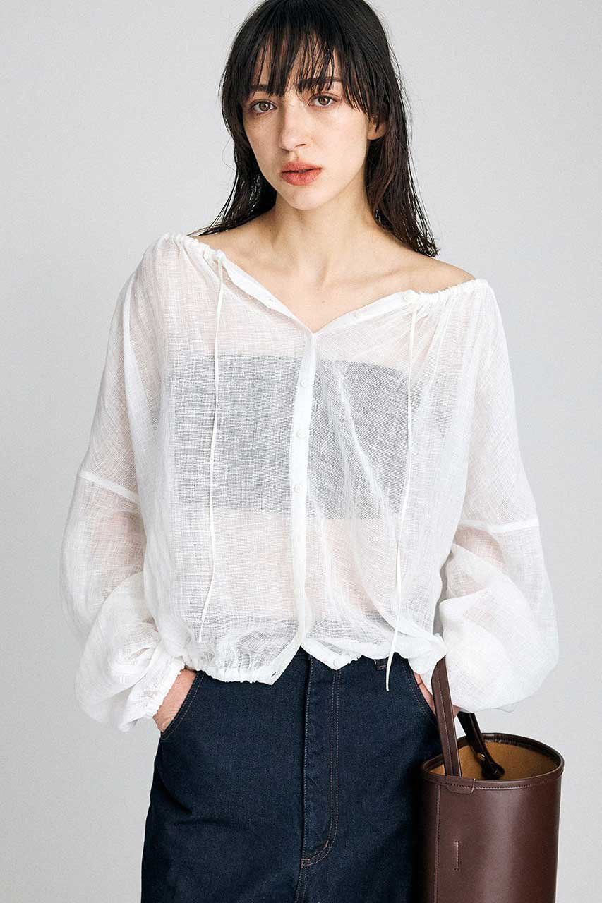 【ブリル/BRILL】のカラミギャザーブラウス 人気、トレンドファッション・服の通販 founy(ファニー) 　ファッション　Fashion　レディースファッション　Fashion for Women　トップス・カットソー　Cut & Sew Tops　シャツ・ブラウス・オフィスカジュアル　Elegant Blouses & Button-Ups　2026年　2026　ギャザー　Gathered, Ruffled　ストリング　String, Drawstring　スリーブ　Sleeve, Long Sleeve / Short Sleeve　フォルム　Silhouette, Form　リネン　Linen, Linen Fabric　ロング　Long, Long-Length　夏　Summer　春　Spring　S/S・春夏　SS, Spring/Summer, Warm Season　other-2|ID: prp329100004851074 ipo3291000000035568297