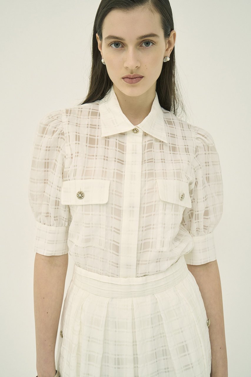 【エムダブリュー/MW】のコットンシルク チェック ブラウス 人気、トレンドファッション・服の通販 founy(ファニー) 　ファッション　Fashion　レディースファッション　Fashion for Women　トップス・カットソー　Cut & Sew Tops　シャツ・ブラウス・オフィスカジュアル　Elegant Blouses & Button-Ups　ショート　Short, Short Length　シルク　Silk, 100% Silk　スリーブ　Sleeve, Long Sleeve / Short Sleeve　チェック　Check, Plaid, Tartan　バランス　Balance, Style Balance　フレア　Flare, Flared　新作・新入荷　New Arrivals / New In　other-7|ID: prp329100004851255 ipo3291000000035576106