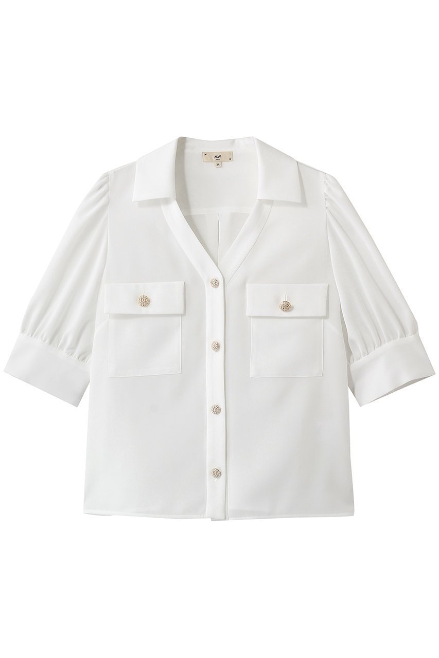 【エムダブリュー/MW】のトリアセテート (D) Vネック ハーフスリーブ ブラウス インテリア・キッズ・メンズ・レディースファッション・服の通販 founy(ファニー) 　ファッション　Fashion　レディースファッション　Fashion for Women　トップス・カットソー　Cut & Sew Tops　シャツ・ブラウス・オフィスカジュアル　Elegant Blouses & Button-Ups　Vネックトップス　V-Neck Tops / V-Cut Neckline Shirts　イレギュラー　Irregular Design　ギャザー　Gathered, Ruffled　ショート　Short, Short Length　スリーブ　Sleeve, Long Sleeve / Short Sleeve　ハーフ　Half, Half-Length　エレガント 上品　Elegant　定番　Standard, Basic Item　新作・新入荷　New Arrivals / New In　ホワイト|ID: prp329100004851260 ipo3291000000035576168