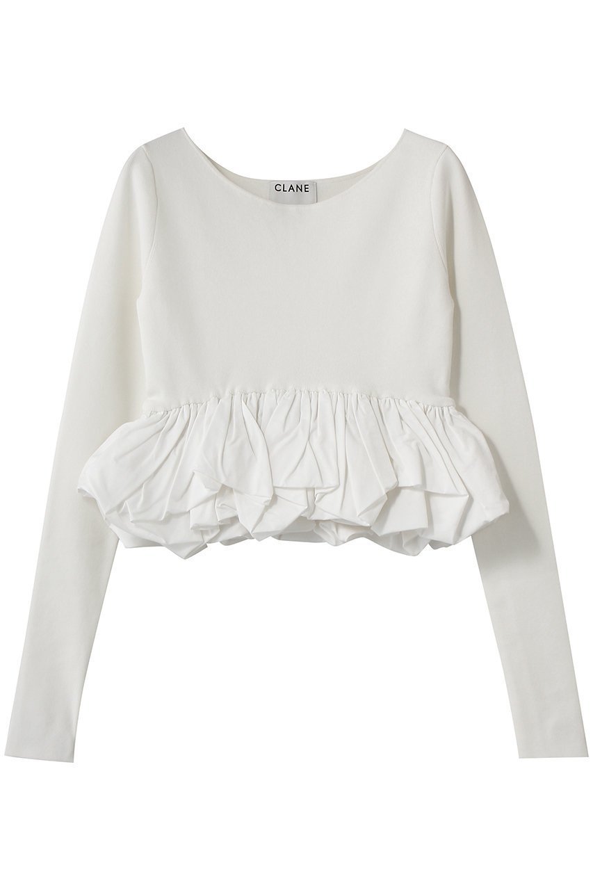 【クラネ/CLANE】のW BALLOON SHORT KNIT TOPS ニット/セーター インテリア・キッズ・メンズ・レディースファッション・服の通販 founy(ファウニー) 　ファッション　Fashion　レディースファッション　Fashion for Women　トップス・カットソー　Cut & Sew Tops　ニット　Knit Tops & Sweaters　カジュアルプルオーバー・ニットトップス　Pullovers & Knit Tops / Casual Pullovers　オケージョン　Occasion Wear　セーター　Sweater, Knitwear　バルーン　Balloon, Balloon Silhouette　パーティ　Party, Party Style　ペプラム　Peplum, Flared Hem　WHITE|ID: prp329100004851279 ipo3291000000036838434