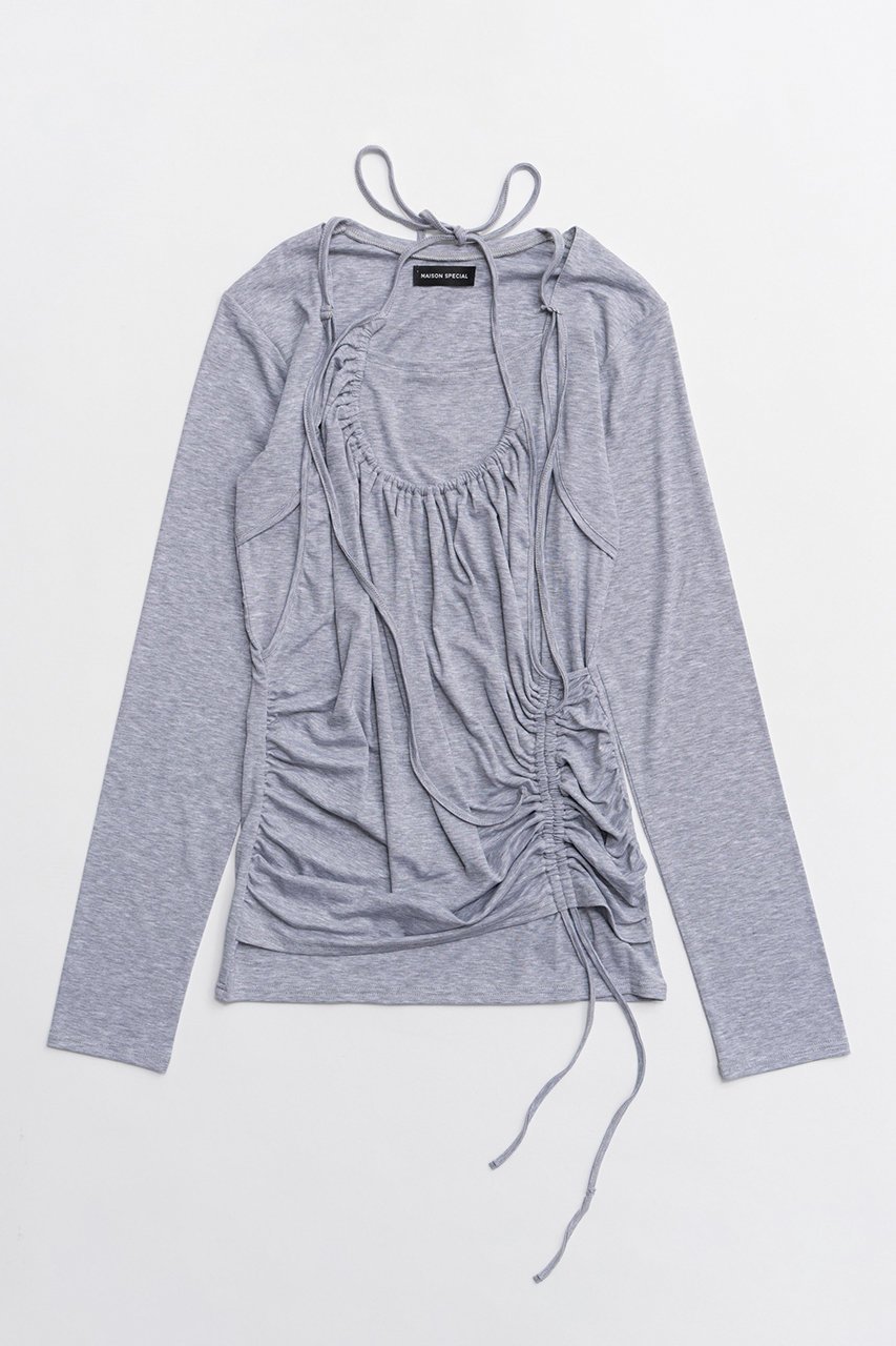 【メゾンスペシャル/MAISON SPECIAL】のHalter Neck Layered Tops/ホルターネックレイヤードトップス インテリア・キッズ・メンズ・レディースファッション・服の通販 founy(ファニー) 　ファッション　Fashion　レディースファッション　Fashion for Women　トップス・カットソー　Cut & Sew Tops　シャツ・ブラウス・オフィスカジュアル　Elegant Blouses & Button-Ups　ロングTシャツ・Tシャツ　Longline T-Shirts & Tees　カットソー・ベーシックTシャツ　Cut-and-Sewn Tops / Stretch Tees & Basics　2026年　2026　スリーブ　Sleeve, Long Sleeve / Short Sleeve　ロング　Long, Long-Length　夏　Summer　春　Spring　S/S・春夏　SS, Spring/Summer, Warm Season　GRY(グレー)|ID: prp329100004851891 ipo3291000000035609964