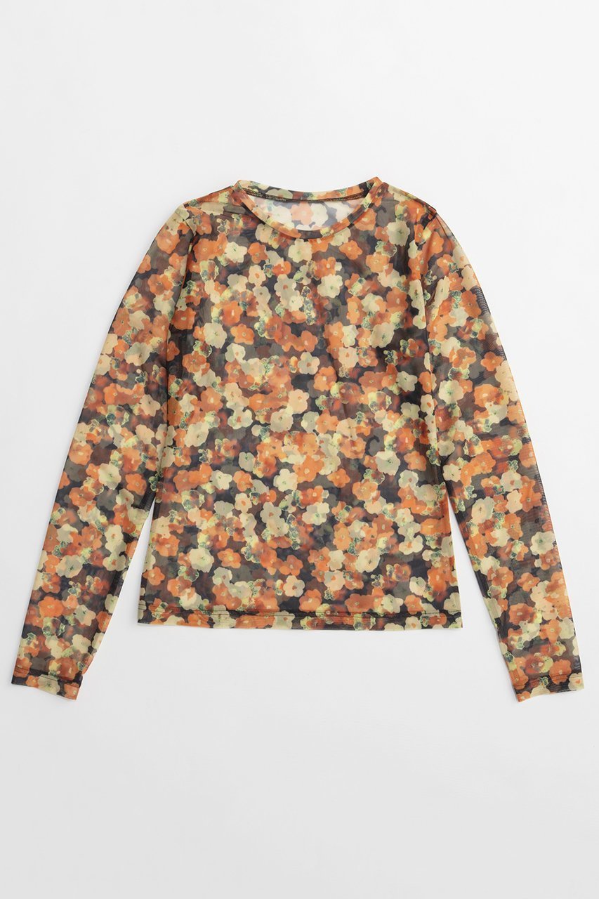 【メゾンスペシャル/MAISON SPECIAL】のFlower Print Tops/ブラーフラワープリントトップス インテリア・キッズ・メンズ・レディースファッション・服の通販 founy(ファニー) 　ファッション　Fashion　レディースファッション　Fashion for Women　トップス・カットソー　Cut & Sew Tops　シャツ・ブラウス・オフィスカジュアル　Elegant Blouses & Button-Ups　ロングTシャツ・Tシャツ　Longline T-Shirts & Tees　カットソー・ベーシックTシャツ　Cut-and-Sewn Tops / Stretch Tees & Basics　花柄・フラワープリント・モチーフ　Floral Prints & Motifs / Flower Pattern Tops　2026年　2026　スリーブ　Sleeve, Long Sleeve / Short Sleeve　ロング　Long, Long-Length　夏　Summer　春　Spring　S/S・春夏　SS, Spring/Summer, Warm Season　ORG(オレンジ)|ID: prp329100004851894 ipo3291000000035609994