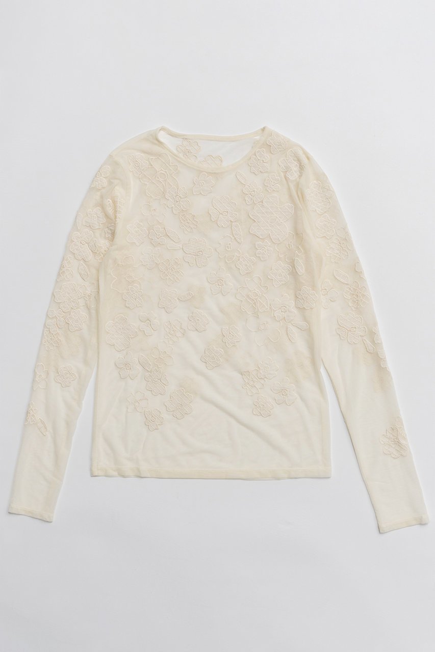 【メゾンスペシャル/MAISON SPECIAL】のFlower Embroidery Sheer Tops/フラワーエンブロイダリーシアートップス インテリア・キッズ・メンズ・レディースファッション・服の通販 founy(ファニー) 　ファッション　Fashion　レディースファッション　Fashion for Women　トップス・カットソー　Cut & Sew Tops　シャツ・ブラウス・オフィスカジュアル　Elegant Blouses & Button-Ups　ロングTシャツ・Tシャツ　Longline T-Shirts & Tees　カットソー・ベーシックTシャツ　Cut-and-Sewn Tops / Stretch Tees & Basics　2026年　2026　おすすめ　Recommended / Our Picks　インナー　Innerwear　ジャケット　Jacket, Outerwear　スリーブ　Sleeve, Long Sleeve / Short Sleeve　フラワー　Flower, Floral　ロング　Long, Long-Length　夏　Summer　春　Spring　S/S・春夏　SS, Spring/Summer, Warm Season　WHT(ホワイト)|ID: prp329100004851913 ipo3291000000035610159