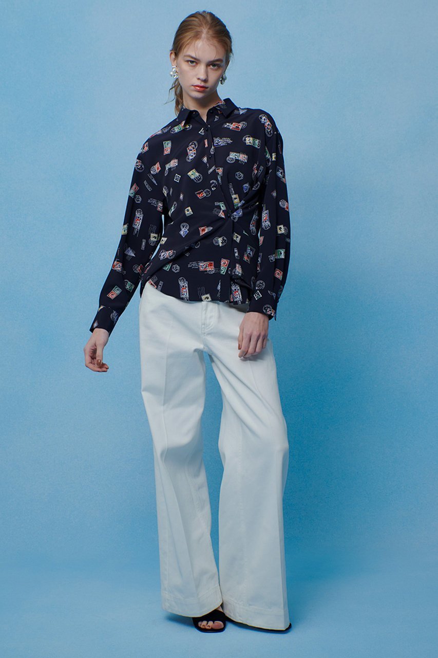 【アルアバイル/allureville】の【LOULOU WILLOUGHBY】レタープリントシャツブラウス 人気、トレンドファッション・服の通販 founy(ファニー) 　ファッション　Fashion　レディースファッション　Fashion for Women　トップス・カットソー　Cut & Sew Tops　シャツ・ブラウス・オフィスカジュアル　Elegant Blouses & Button-Ups　2026年　2026　アシンメトリー　Asymmetrical Style　スリーブ　Sleeve, Long Sleeve / Short Sleeve　プリント　Print, Printed Pattern　モチーフ　Motif, Design Theme　リボン　Ribbon, Bow　ロング　Long, Long-Length　夏　Summer　春　Spring　S/S・春夏　SS, Spring/Summer, Warm Season　other-8|ID: prp329100004851958 ipo3291000000035610561