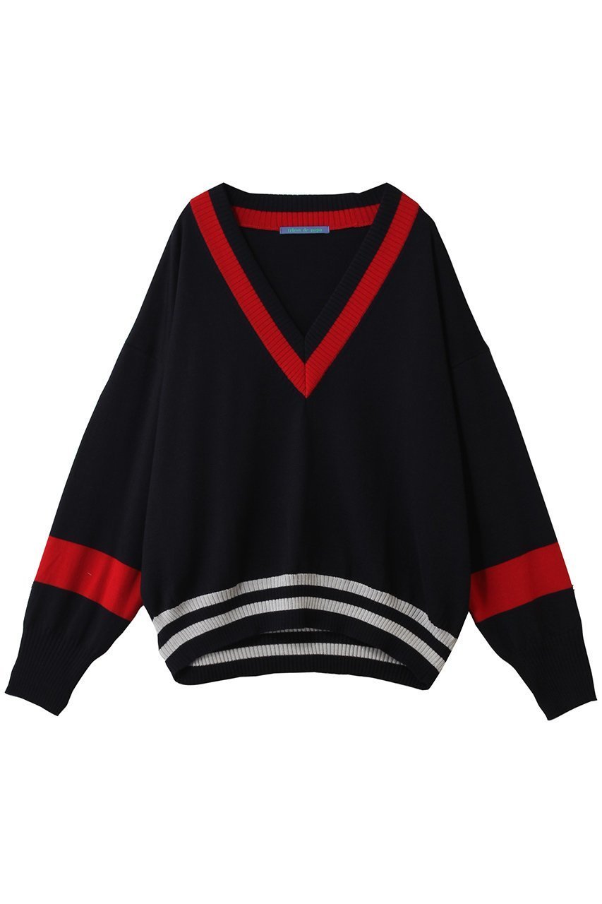 【プルミエ アロンディスモン/1er Arrondissement】の【tricot de papa】ウールVネックニットプルオーバー インテリア・キッズ・メンズ・レディースファッション・服の通販 founy(ファウニー) 　ファッション　Fashion　レディースファッション　Fashion for Women　トップス・カットソー　Cut & Sew Tops　ニット　Knit Tops & Sweaters　カジュアルプルオーバー・ニットトップス　Pullovers & Knit Tops / Casual Pullovers　Vネックトップス　V-Neck Tops / V-Cut Neckline Shirts　スポーティ　Sporty, Casual Athletic　トレンド　Trend, Trending Now　ネイビー|ID: prp329100004852197 ipo3291000000036887211