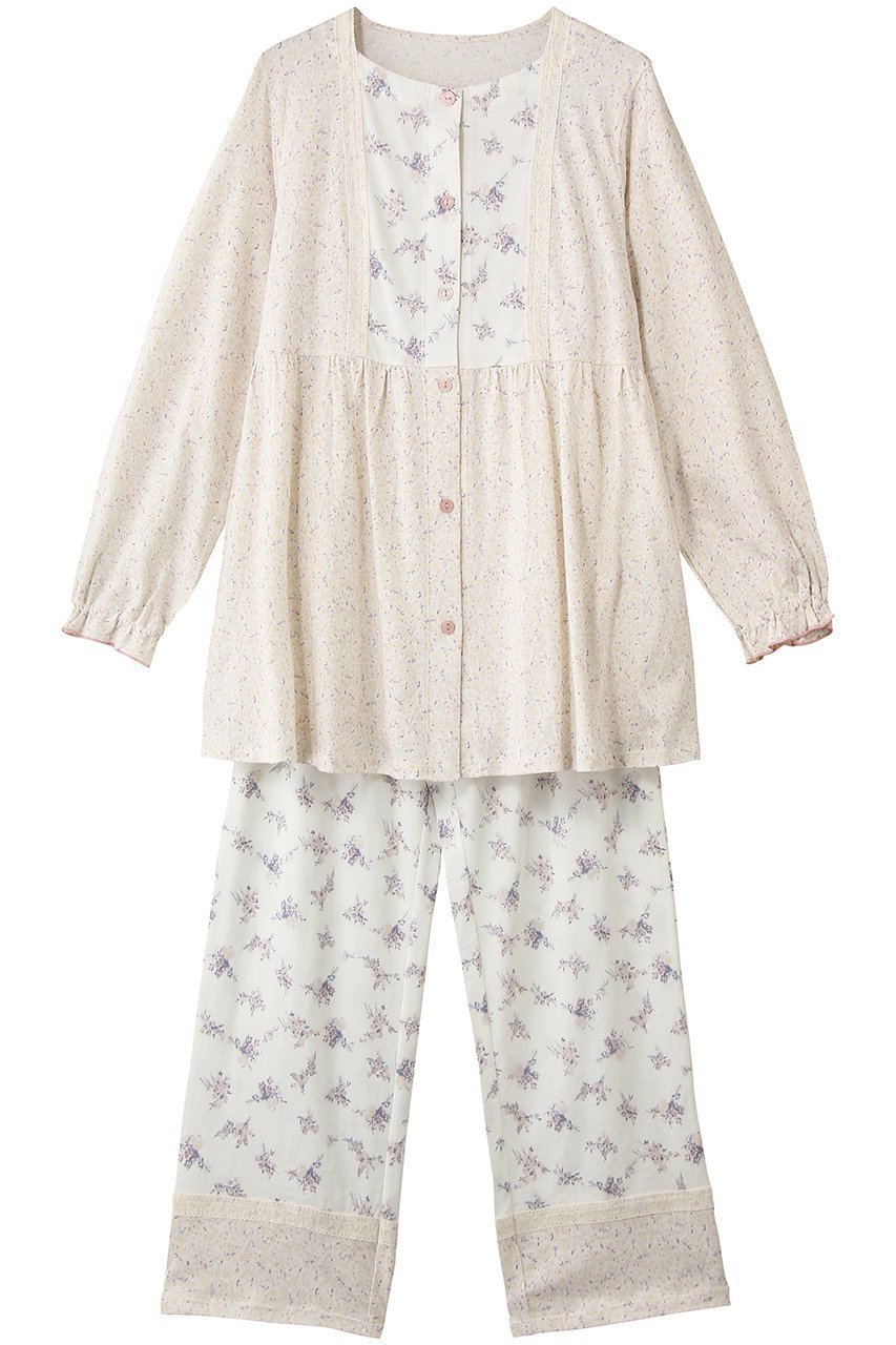 【キッドブルー/KID BLUE】の26ブリティッシュブーケNパジャマ 人気、トレンドファッション・服の通販 founy(ファニー) 　ファッション　Fashion　レディースファッション　Fashion for Women　トップス・カットソー　Cut & Sew Tops　ギャザー　Gathered, Ruffled　スリーブ　Sleeve, Long Sleeve / Short Sleeve　パジャマ　Pajamas, Sleepwear　プリント　Print, Printed Pattern　レース　Lace, Lace Fabric　ロング　Long, Long-Length　新作・新入荷　New Arrivals / New In　春　Spring　 other-1|ID: prp329100004852252 ipo3291000000035876422