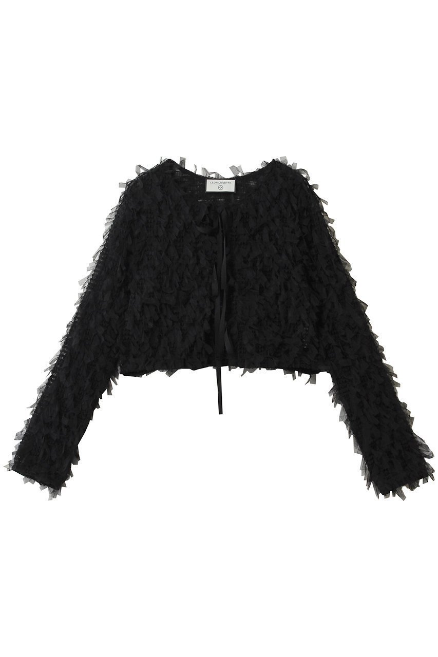 【ルール ロジェット/leur logette】のストレッチチュールカーディガン インテリア・キッズ・メンズ・レディースファッション・服の通販 founy(ファニー) 　ファッション　Fashion　レディースファッション　Fashion for Women　トップス・カットソー　Cut & Sew Tops　カーディガン・羽織り　Layered Style Cardigans　シャツ・ブラウス・オフィスカジュアル　Elegant Blouses & Button-Ups　ロングTシャツ・Tシャツ　Longline T-Shirts & Tees　カットソー・ベーシックTシャツ　Cut-and-Sewn Tops / Stretch Tees & Basics　2026年　2026　カーディガン　Cardigan, Knitwear　ストレッチ　Stretch, Stretchy Fabric　チュール　Tulip, Tulip Motif　フロント　Front, Front Design　リボン　Ribbon, Bow　夏　Summer　春　Spring　S/S・春夏　SS, Spring/Summer, Warm Season　ブラック|ID: prp329100004852715 ipo3291000000035638548