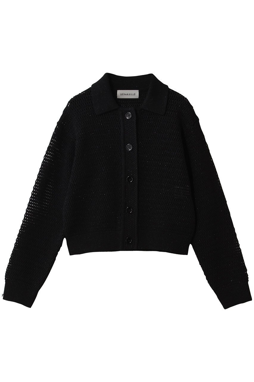【デパリエ/DEPAREILLE】のミックスポロカーディガン インテリア・キッズ・メンズ・レディースファッション・服の通販 founy(ファニー) 　ファッション　Fashion　レディースファッション　Fashion for Women　トップス・カットソー　Cut & Sew Tops　ニット　Knit Tops & Sweaters　カーディガン・羽織り　Layered Style Cardigans　おすすめ　Recommended / Our Picks　かぎ針　Crochet　カーディガン　Cardigan, Knitwear　クラシカル　Classical, Vintage-Inspired　エレガント 上品　Elegant　ブラック|ID: prp329100004852725 ipo3291000000035854524