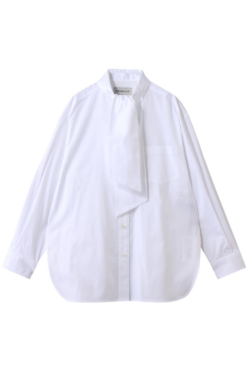 【デパリエ/DEPAREILLE】のピンストライプボウシャツ インテリア・キッズ・メンズ・レディースファッション・服の通販 founy(ファニー) 　ファッション　Fashion　レディースファッション　Fashion for Women　トップス・カットソー　Cut & Sew Tops　シャツ・ブラウス・オフィスカジュアル　Elegant Blouses & Button-Ups　2026年　2026　オケージョン　Occasion Wear　ジャケット　Jacket, Outerwear　スリット　Slit, Slit Detail　スリーブ　Sleeve, Long Sleeve / Short Sleeve　ロング　Long, Long-Length　エレガント 上品　Elegant　夏　Summer　春　Spring　S/S・春夏　SS, Spring/Summer, Warm Season　ビジネス 仕事 通勤　Business / Work / Commuting　ホワイト|ID: prp329100004852728 ipo3291000000035638670