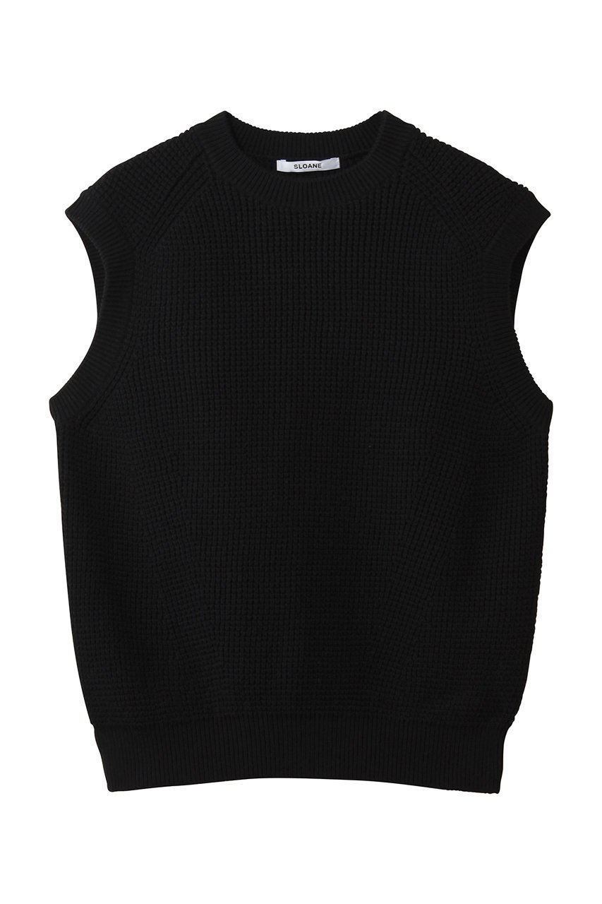 【スローン/SLOANE】の7G変形片畦編み コットン クルーネックベスト インテリア・キッズ・メンズ・レディースファッション・服の通販 founy(ファニー) 　ファッション　Fashion　レディースファッション　Fashion for Women　トップス・カットソー　Cut & Sew Tops　ニット　Knit Tops & Sweaters　ベスト&ジレ / 重ね着スタイル　Vests & Gilets　カジュアルプルオーバー・ニットトップス　Pullovers & Knit Tops / Casual Pullovers　畦編みニット・テクスチャードトップス　Ribbed Knit Sweaters / Textured Knit Tops　2026年　2026　シンプル　Simple, Minimal　デニム　Denim, Jeans Material　夏　Summer　春　Spring　S/S・春夏　SS, Spring/Summer, Warm Season　畦　Ribbed Knit　軽量　Lightweight, Ultra Light　ブラック|ID: prp329100004852733 ipo3291000000035638711