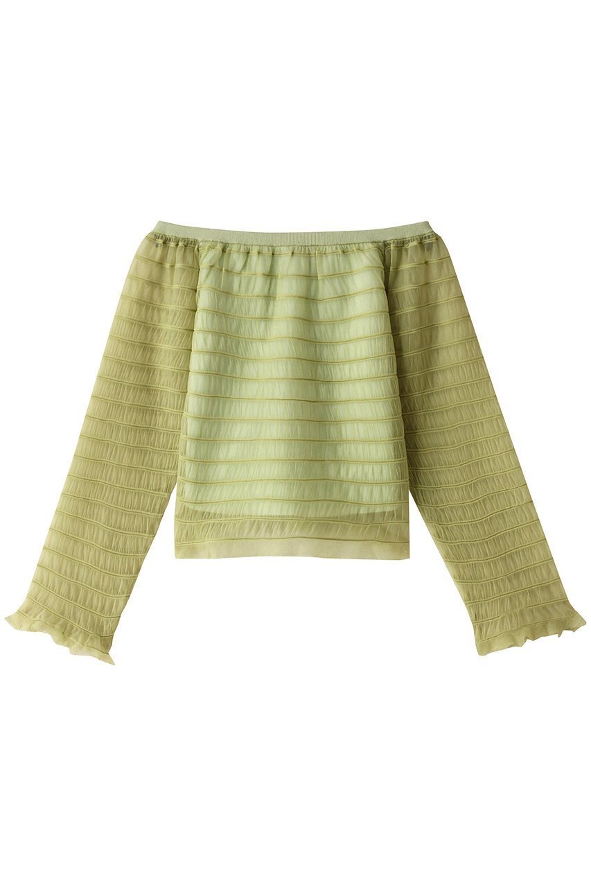 【スタニングルアー/STUNNING LURE】のオフショルダートップス インテリア・キッズ・メンズ・レディースファッション・服の通販 founy(ファニー) 　ファッション　Fashion　レディースファッション　Fashion for Women　トップス・カットソー　Cut & Sew Tops　シャツ・ブラウス・オフィスカジュアル　Elegant Blouses & Button-Ups　オフショルダー トップス　Off-Shoulder Tops / Bardot Style Tops　おすすめ　Recommended / Our Picks　シアー　Sheer, See-Through　シャーリング　Shirring, Ruched　スリーブ　Sleeve, Long Sleeve / Short Sleeve　デニム　Denim, Jeans Material　トレンド　Trend, Trending Now　ロング　Long, Long-Length　ワイド　Wide, Wide Fit　ライトグリーン|ID: prp329100004852744 ipo3291000000035638953