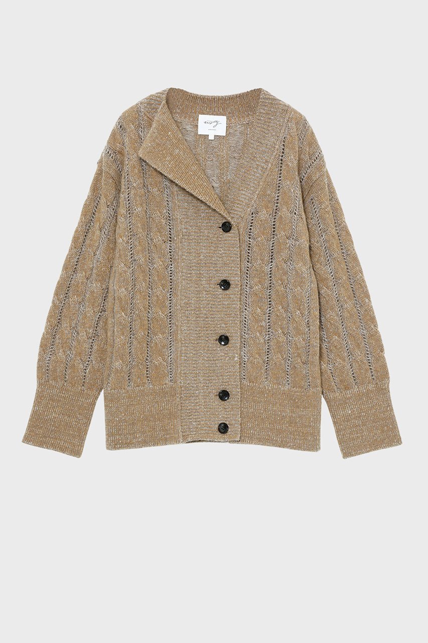 【スタニングルアー/STUNNING LURE】の【Waltz】アシンメトリーカラーカーディガン インテリア・キッズ・メンズ・レディースファッション・服の通販 founy(ファニー) 　ファッション　Fashion　レディースファッション　Fashion for Women　トップス・カットソー　Cut & Sew Tops　ニット　Knit Tops & Sweaters　カーディガン・羽織り　Layered Style Cardigans　カーディガン　Cardigan, Knitwear　ジャケット　Jacket, Outerwear　テクスチャー　Texture, Textured Fabric　透かし　Cut-Out, Lacework　ベージュ|ID: prp329100004852749 ipo3291000000035639051