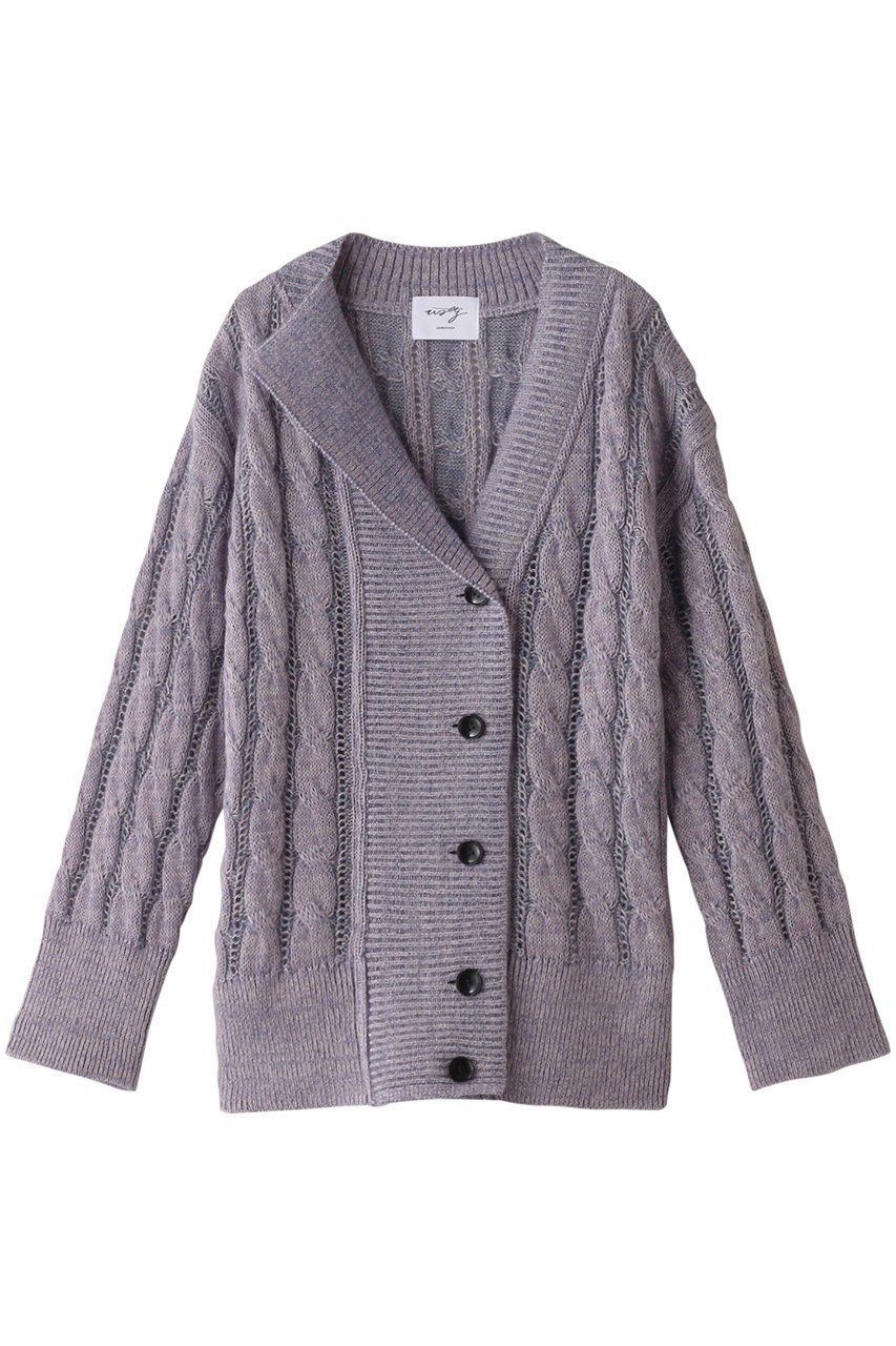 【スタニングルアー/STUNNING LURE】の【Waltz】アシンメトリーカラーカーディガン インテリア・キッズ・メンズ・レディースファッション・服の通販 founy(ファニー) 　ファッション　Fashion　レディースファッション　Fashion for Women　トップス・カットソー　Cut & Sew Tops　ニット　Knit Tops & Sweaters　カーディガン・羽織り　Layered Style Cardigans　カーディガン　Cardigan, Knitwear　ジャケット　Jacket, Outerwear　テクスチャー　Texture, Textured Fabric　透かし　Cut-Out, Lacework　パープル|ID: prp329100004852749 ipo3291000000035639053
