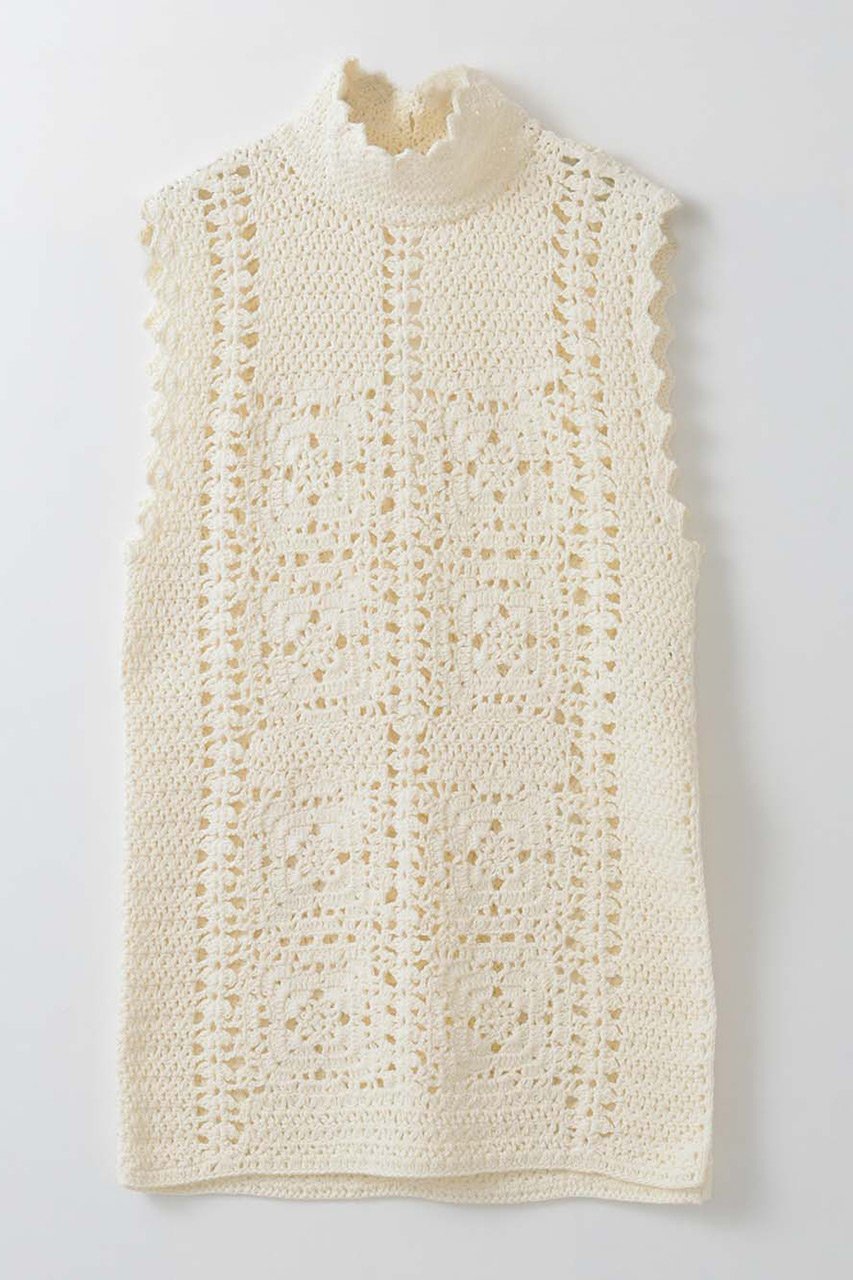 【ハー/HER.】の【2/12 12:00販売開始】クロシェノースリーブニット インテリア・キッズ・メンズ・レディースファッション・服の通販 founy(ファニー) 　ファッション　Fashion　レディースファッション　Fashion for Women　トップス・カットソー　Cut & Sew Tops　ニット　Knit Tops & Sweaters　キャミソール&ノースリーブ　Camisoles & Sleeveless Tops　カジュアルプルオーバー・ニットトップス　Pullovers & Knit Tops / Casual Pullovers　2026年　2026　カットソー　Cut and Sewn Top　シアー　Sheer, See-Through　スタンド　Stand Collar, Upright Stand　スリット　Slit, Slit Detail　ダウン　Down, Puffer　ボトム　Bottoms, Lower Wear　リラックス　Relax, Relaxed Fit　エレガント 上品　Elegant　夏　Summer　手編み　Hand-Knitted, Handmade Knit　春　Spring　S/S・春夏　SS, Spring/Summer, Warm Season　オフホワイト|ID: prp329100004854327 ipo3291000000035706458