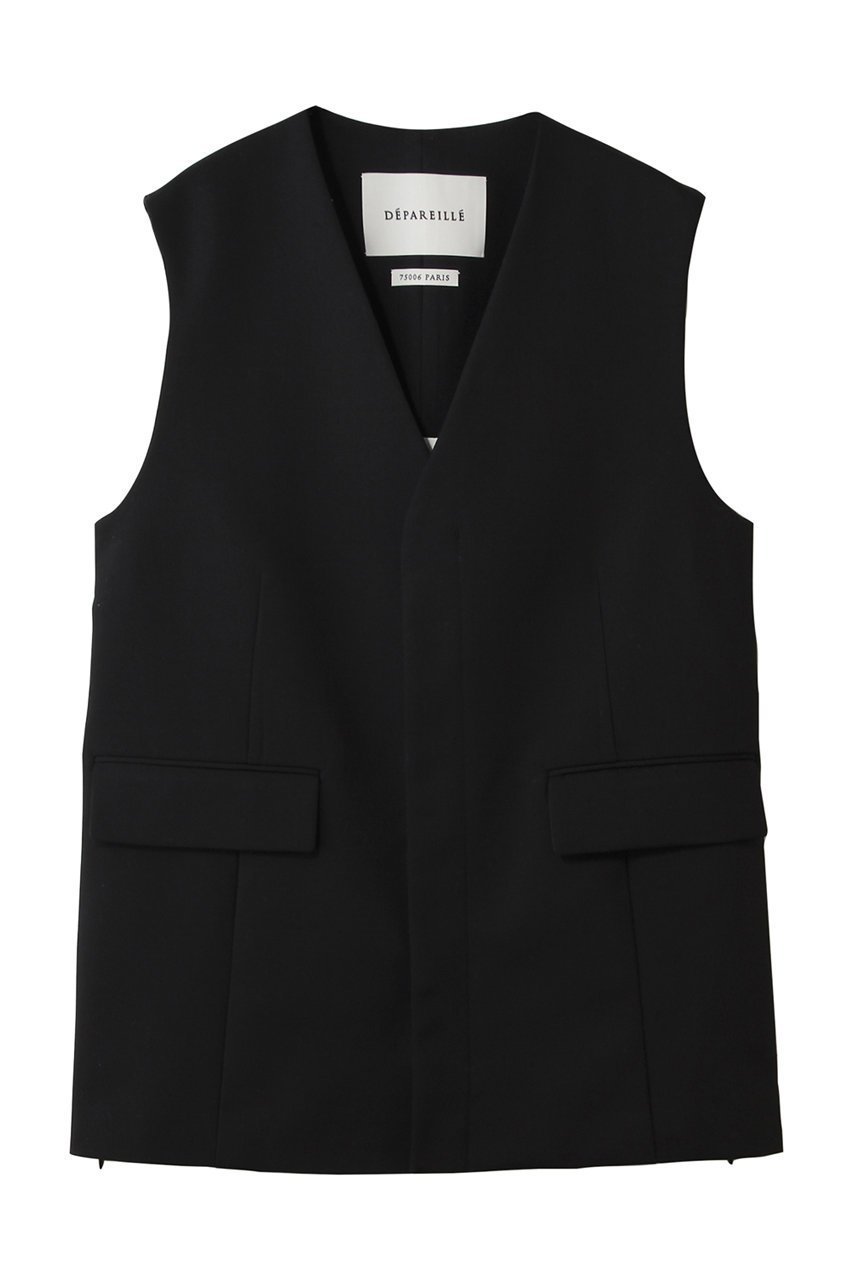 【デパリエ/DEPAREILLE】のウールナイロンギャバジンジレ インテリア・キッズ・メンズ・レディースファッション・服の通販 founy(ファウニー) 　ファッション　Fashion　レディースファッション　Fashion for Women　アウター　Coat / Outerwear Collection　レディースジャケット・軽アウター　Jackets　シンプル　Simple, Minimal　ジャケット　Jacket, Outerwear　スリット　Slit, Slit Detail　ベスト　Vest, Waistcoat　エレガント 上品　Elegant　ブラック|ID: prp329100004854329 ipo3291000000036891781