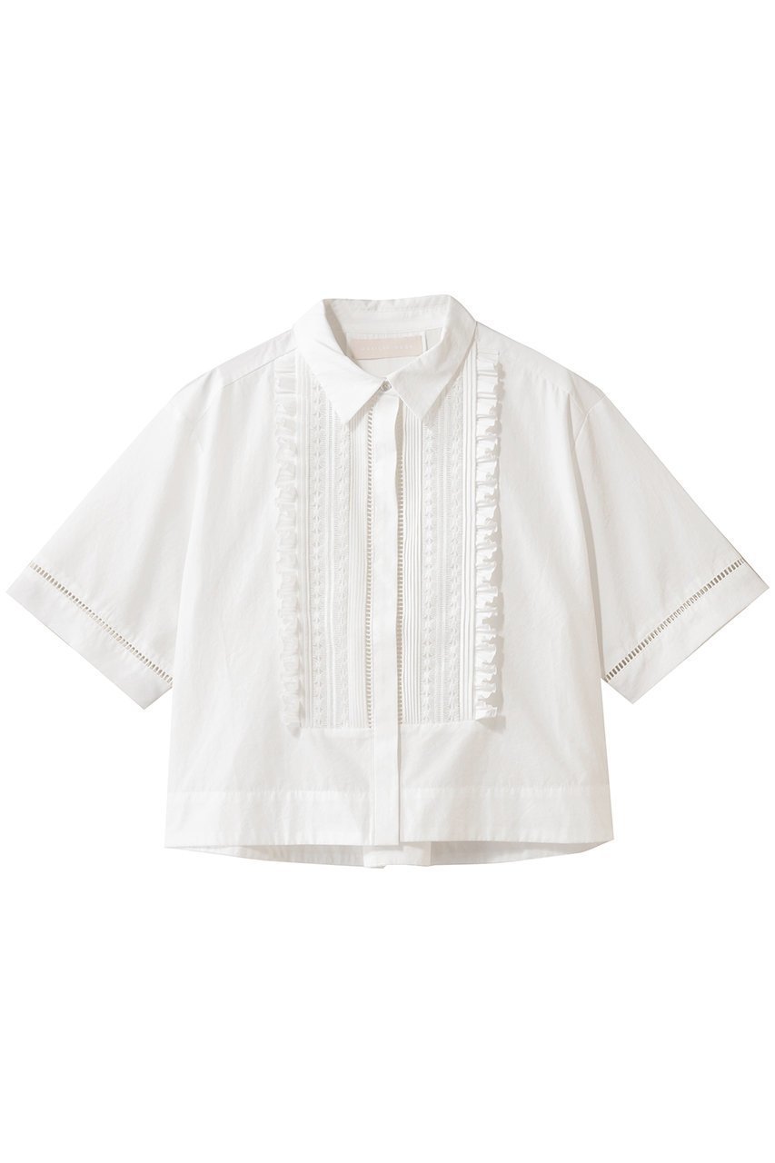 【マリリンムーン/MARILYN MOON】のハシゴレースタックフリルシャツ インテリア・キッズ・メンズ・レディースファッション・服の通販 founy(ファニー) 　ファッション　Fashion　レディースファッション　Fashion for Women　トップス・カットソー　Cut & Sew Tops　シャツ・ブラウス・オフィスカジュアル　Elegant Blouses & Button-Ups　2026年　2026　クロップド　Cropped, Short Length　コンパクト　Compact, Small Size　ショート　Short, Short Length　ジャケット　Jacket, Outerwear　スリーブ　Sleeve, Long Sleeve / Short Sleeve　バランス　Balance, Style Balance　フリル　Frill, Ruffle　ボックス　Boxy, Box Shape　レース　Lace, Lace Fabric　半袖　Short Sleeve, Half Sleeve　夏　Summer　春　Spring　S/S・春夏　SS, Spring/Summer, Warm Season　ホワイト|ID: prp329100004854636 ipo3291000000035719296