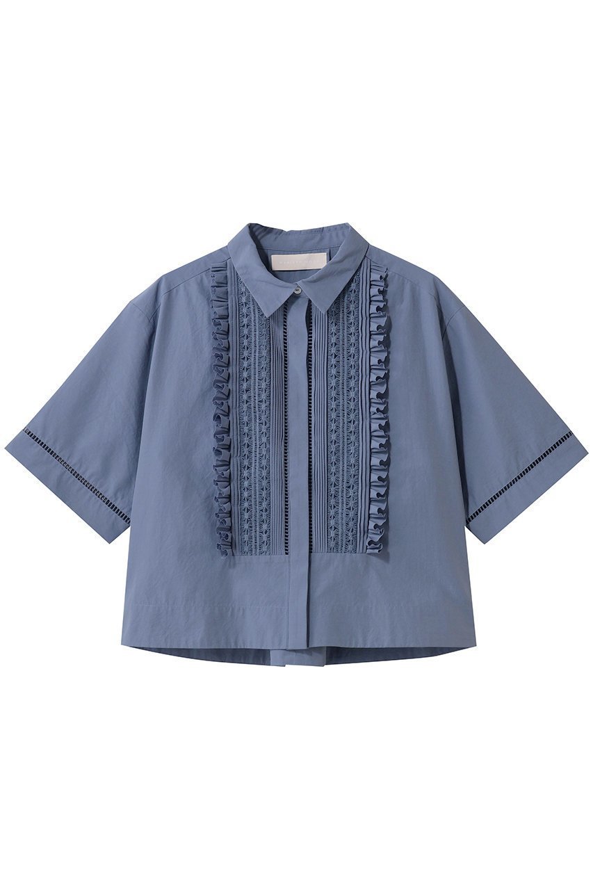【マリリンムーン/MARILYN MOON】のハシゴレースタックフリルシャツ インテリア・キッズ・メンズ・レディースファッション・服の通販 founy(ファニー) 　ファッション　Fashion　レディースファッション　Fashion for Women　トップス・カットソー　Cut & Sew Tops　シャツ・ブラウス・オフィスカジュアル　Elegant Blouses & Button-Ups　2026年　2026　クロップド　Cropped, Short Length　コンパクト　Compact, Small Size　ショート　Short, Short Length　ジャケット　Jacket, Outerwear　スリーブ　Sleeve, Long Sleeve / Short Sleeve　バランス　Balance, Style Balance　フリル　Frill, Ruffle　ボックス　Boxy, Box Shape　レース　Lace, Lace Fabric　半袖　Short Sleeve, Half Sleeve　夏　Summer　春　Spring　S/S・春夏　SS, Spring/Summer, Warm Season　モーブブルー|ID: prp329100004854636 ipo3291000000035719297