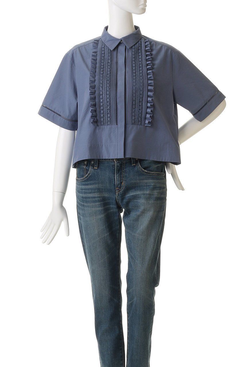 【マリリンムーン/MARILYN MOON】のハシゴレースタックフリルシャツ 人気、トレンドファッション・服の通販 founy(ファニー) 　ファッション　Fashion　レディースファッション　Fashion for Women　トップス・カットソー　Cut & Sew Tops　シャツ・ブラウス・オフィスカジュアル　Elegant Blouses & Button-Ups　2026年　2026　クロップド　Cropped, Short Length　コンパクト　Compact, Small Size　ショート　Short, Short Length　ジャケット　Jacket, Outerwear　スリーブ　Sleeve, Long Sleeve / Short Sleeve　バランス　Balance, Style Balance　フリル　Frill, Ruffle　ボックス　Boxy, Box Shape　レース　Lace, Lace Fabric　半袖　Short Sleeve, Half Sleeve　夏　Summer　春　Spring　S/S・春夏　SS, Spring/Summer, Warm Season　other-2|ID: prp329100004854636 ipo3291000000035719299