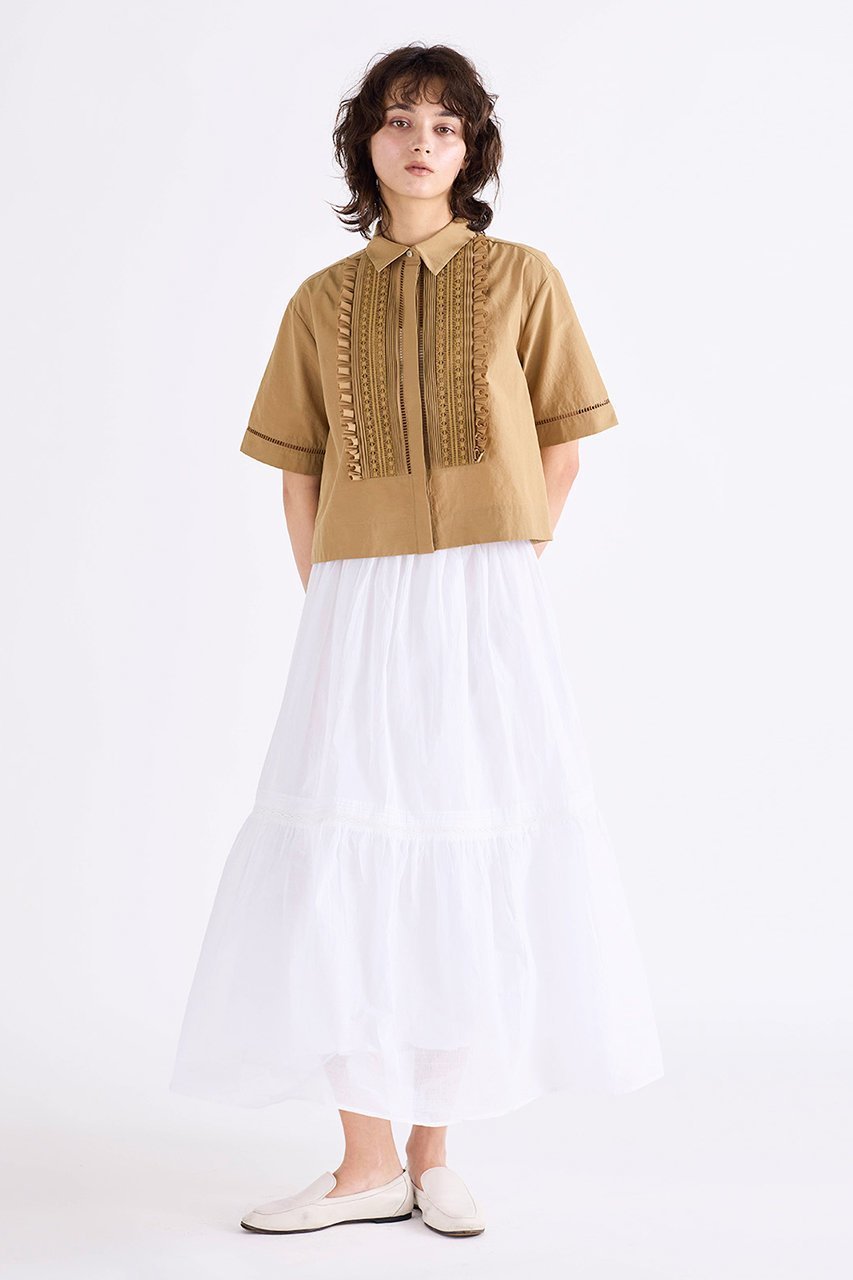 【マリリンムーン/MARILYN MOON】のハシゴレースタックフリルシャツ 人気、トレンドファッション・服の通販 founy(ファニー) 　ファッション　Fashion　レディースファッション　Fashion for Women　トップス・カットソー　Cut & Sew Tops　シャツ・ブラウス・オフィスカジュアル　Elegant Blouses & Button-Ups　2026年　2026　クロップド　Cropped, Short Length　コンパクト　Compact, Small Size　ショート　Short, Short Length　ジャケット　Jacket, Outerwear　スリーブ　Sleeve, Long Sleeve / Short Sleeve　バランス　Balance, Style Balance　フリル　Frill, Ruffle　ボックス　Boxy, Box Shape　レース　Lace, Lace Fabric　半袖　Short Sleeve, Half Sleeve　夏　Summer　春　Spring　S/S・春夏　SS, Spring/Summer, Warm Season　other-8|ID: prp329100004854636 ipo3291000000035719309