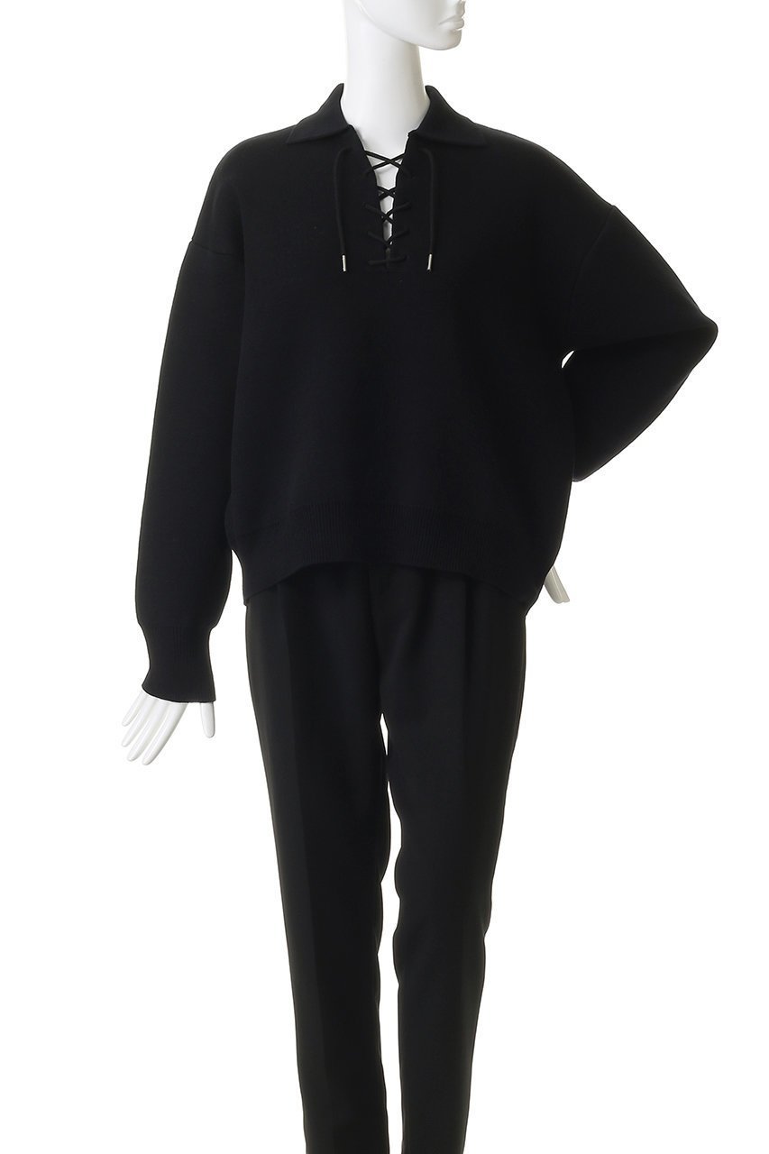 【プルミエ アロンディスモン/1er Arrondissement】のレースアップポロニットプルオーバー 人気、トレンドファッション・服の通販 founy(ファニー) 　ファッション　Fashion　レディースファッション　Fashion for Women　トップス・カットソー　Cut & Sew Tops　ニット　Knit Tops & Sweaters　カジュアルプルオーバー・ニットトップス　Pullovers & Knit Tops / Casual Pullovers　2026年　2026　おすすめ　Recommended / Our Picks　デニム　Denim, Jeans Material　フロント　Front, Front Design　ボトム　Bottoms, Lower Wear　レース　Lace, Lace Fabric　ワイド　Wide, Wide Fit　夏　Summer　春　Spring　S/S・春夏　SS, Spring/Summer, Warm Season　other-2|ID: prp329100004854653 ipo3291000000035719515