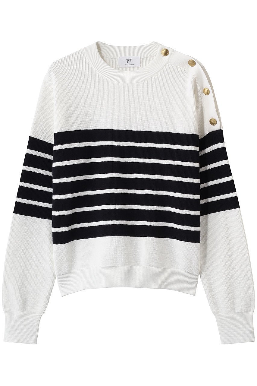 【プルミエ アロンディスモン/1er Arrondissement】のハイツイストコットンボーダープルオーバー インテリア・キッズ・メンズ・レディースファッション・服の通販 founy(ファニー) 　ファッション　Fashion　レディースファッション　Fashion for Women　トップス・カットソー　Cut & Sew Tops　ニット　Knit Tops & Sweaters　カジュアルプルオーバー・ニットトップス　Pullovers & Knit Tops / Casual Pullovers　2026年　2026　なめらか　Smooth, Silky Texture　ショルダー　Shoulder, Shoulder Strap　ボーダー　Border, Stripe　エレガント 上品　Elegant　夏　Summer　春　Spring　S/S・春夏　SS, Spring/Summer, Warm Season　ホワイト系|ID: prp329100004854654 ipo3291000000035719524