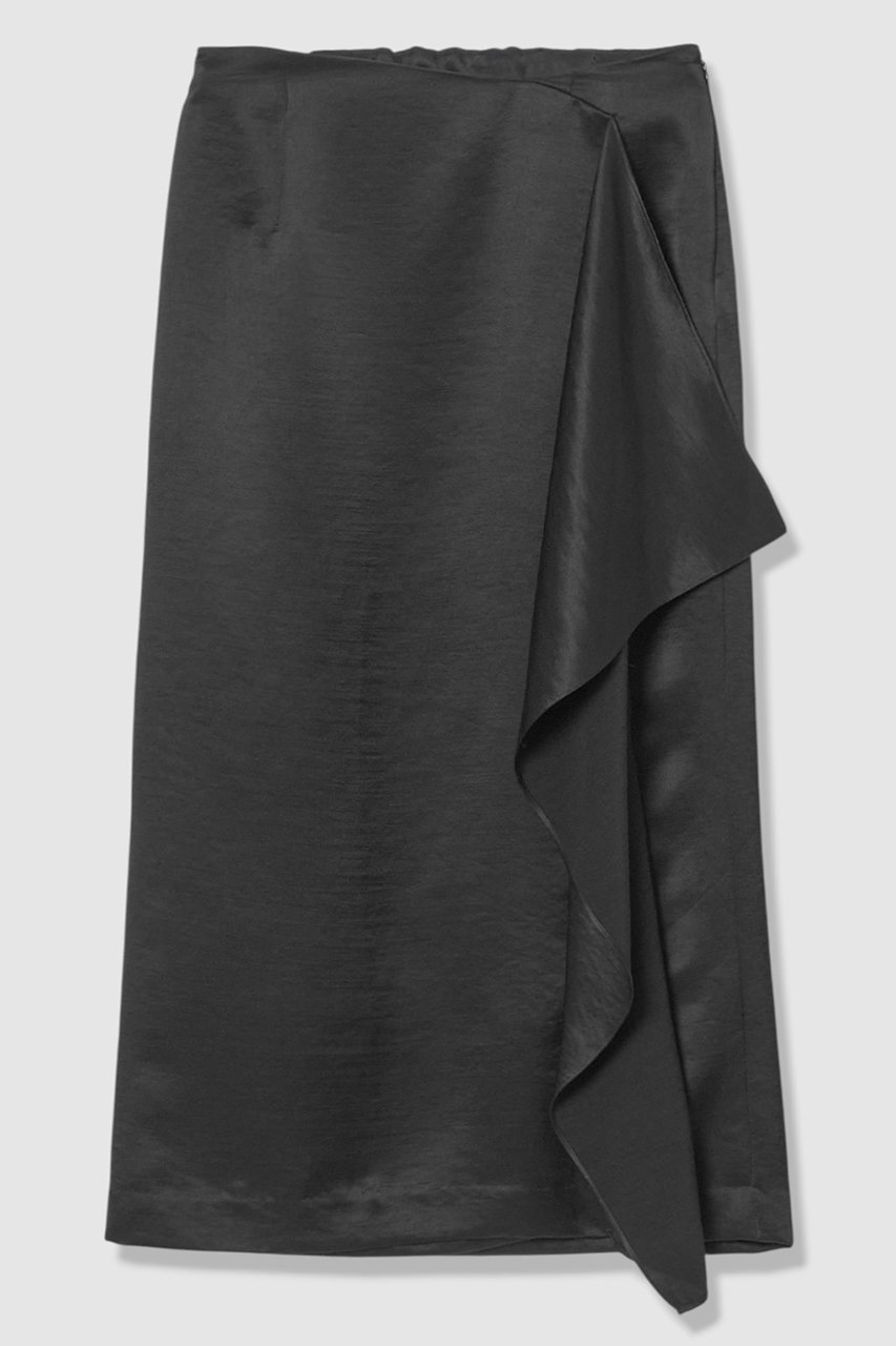 【アルアバイル/allureville】のイレギュラーフレアスカート インテリア・キッズ・メンズ・レディースファッション・服の通販 founy(ファニー) 　ファッション　Fashion　レディースファッション　Fashion for Women　スカート　Skirts　Aライン・フレアスカート　A-Line & Flared Skirts　サテン　Satin, Glossy Fabric　シルキー　Silky, Smooth Texture　タンブラー　Tumbler, Travel Mug　ドレープ　Drape, Draping Fabric　フレア　Flare, Flared　ラッフル　Ruffle, Frill　ラップ　Wrap, Wrap Design　ランダム　Random, Irregular　ブラック|ID: prp329100004855382 ipo3291000000036093205