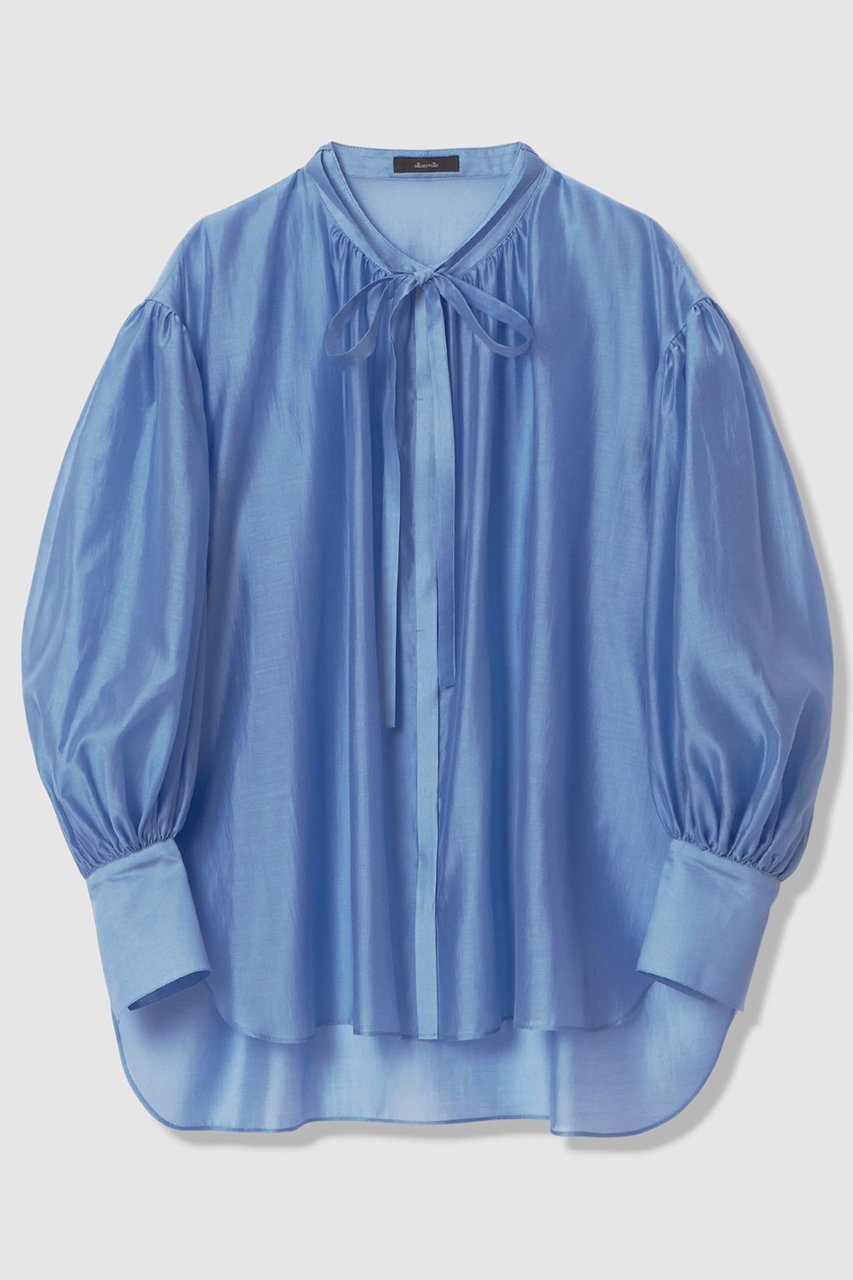 【アルアバイル/allureville】のスリーブコンシャスブラウス インテリア・キッズ・メンズ・レディースファッション・服の通販 founy(ファニー) 　ファッション　Fashion　レディースファッション　Fashion for Women　トップス・カットソー　Cut & Sew Tops　シャツ・ブラウス・オフィスカジュアル　Elegant Blouses & Button-Ups　2026年　2026　ギャザー　Gathered, Ruffled　シンプル　Simple, Minimal　スタンド　Stand Collar, Upright Stand　スリーブ　Sleeve, Long Sleeve / Short Sleeve　フロント　Front, Front Design　ロング　Long, Long-Length　エレガント 上品　Elegant　夏　Summer　春　Spring　S/S・春夏　SS, Spring/Summer, Warm Season　サックス|ID: prp329100004855425 ipo3291000000035776869