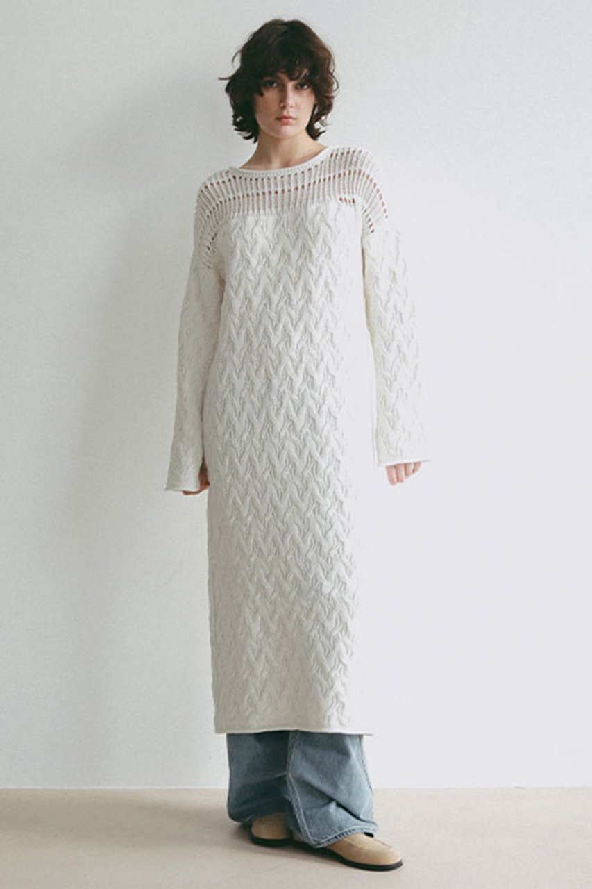 【エトレトウキョウ/ETRE TOKYO】のコードヤーンケーブルニットワンピース インテリア・キッズ・メンズ・レディースファッション・服の通販 founy(ファニー) ファッション Fashion レディースファッション Fashion for Women ワンピース Dresses ニットワンピース Knit Dresses チュニック Tunic Tops & Dresses 春 Spring シューズ Shoes, Footwear 透かし Cut-Out, Lacework チュニック Tunic, Long Top デコルテ Décolleté, Neckline デニム Denim, Jeans Material フラット Flat, Flat Shoes ロング Long, Long-Length ワイド Wide, Wide Fit S/S・春夏 SS, Spring/Summer, Warm Season おすすめ Recommended / Our Picks 夏 Summer エレガント 上品 Elegant 2026年 2026 ホワイト|ID: prp329100004856710 ipo3291000000035820263