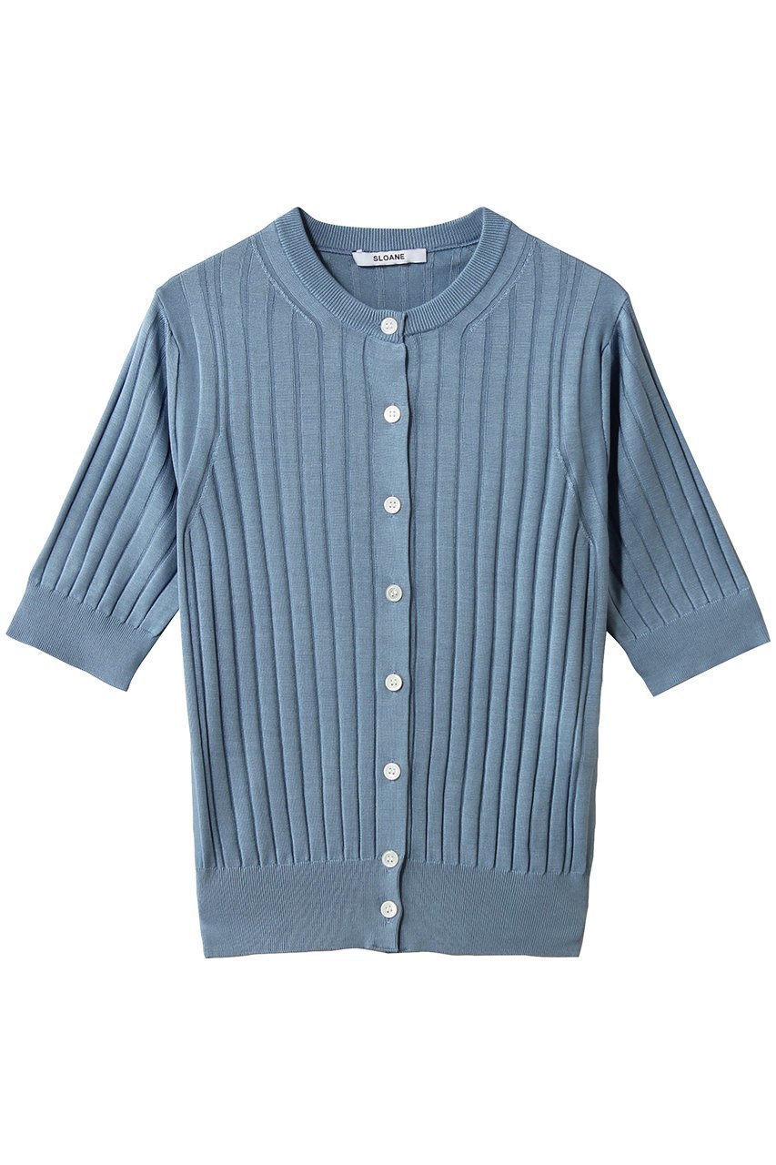 【スローン/SLOANE】の18Gワイドリブ シルク 5分袖クルーネックカーディガン インテリア・キッズ・メンズ・レディースファッション・服の通販 founy(ファニー) 　ファッション　Fashion　レディースファッション　Fashion for Women　トップス・カットソー　Cut & Sew Tops　ニット　Knit Tops & Sweaters　カーディガン・羽織り　Layered Style Cardigans　2026年　2026　なめらか　Smooth, Silky Texture　カーディガン　Cardigan, Knitwear　シルク　Silk, 100% Silk　フィット　Fit, Slim Fit　ワイドリブ　Wide Rib, Wide Ribbed Knit　エレガント 上品　Elegant　夏　Summer　春　Spring　S/S・春夏　SS, Spring/Summer, Warm Season　ライトブルー|ID: prp329100004856730 ipo3291000000035820548