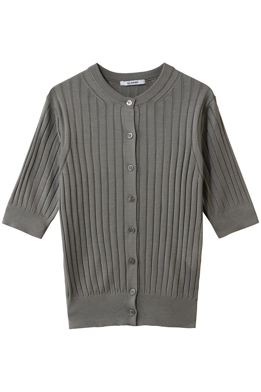 【スローン/SLOANE】の18Gワイドリブ シルク 5分袖クルーネックカーディガン インテリア・キッズ・メンズ・レディースファッション・服の通販 founy(ファニー) 　ファッション　Fashion　レディースファッション　Fashion for Women　トップス・カットソー　Cut & Sew Tops　ニット　Knit Tops & Sweaters　カーディガン・羽織り　Layered Style Cardigans　2026年　2026　なめらか　Smooth, Silky Texture　カーディガン　Cardigan, Knitwear　シルク　Silk, 100% Silk　フィット　Fit, Slim Fit　ワイドリブ　Wide Rib, Wide Ribbed Knit　エレガント 上品　Elegant　夏　Summer　春　Spring　S/S・春夏　SS, Spring/Summer, Warm Season　グレー|ID: prp329100004856730 ipo3291000000035820549