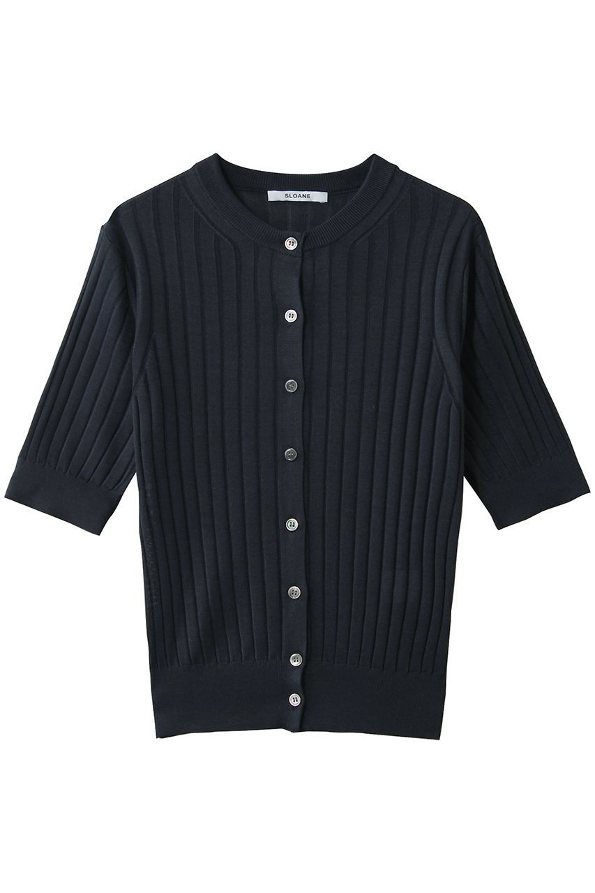 【スローン/SLOANE】の18Gワイドリブ シルク 5分袖クルーネックカーディガン インテリア・キッズ・メンズ・レディースファッション・服の通販 founy(ファニー) 　ファッション　Fashion　レディースファッション　Fashion for Women　トップス・カットソー　Cut & Sew Tops　ニット　Knit Tops & Sweaters　カーディガン・羽織り　Layered Style Cardigans　2026年　2026　なめらか　Smooth, Silky Texture　カーディガン　Cardigan, Knitwear　シルク　Silk, 100% Silk　フィット　Fit, Slim Fit　ワイドリブ　Wide Rib, Wide Ribbed Knit　エレガント 上品　Elegant　夏　Summer　春　Spring　S/S・春夏　SS, Spring/Summer, Warm Season　ネイビー|ID: prp329100004856730 ipo3291000000035820551