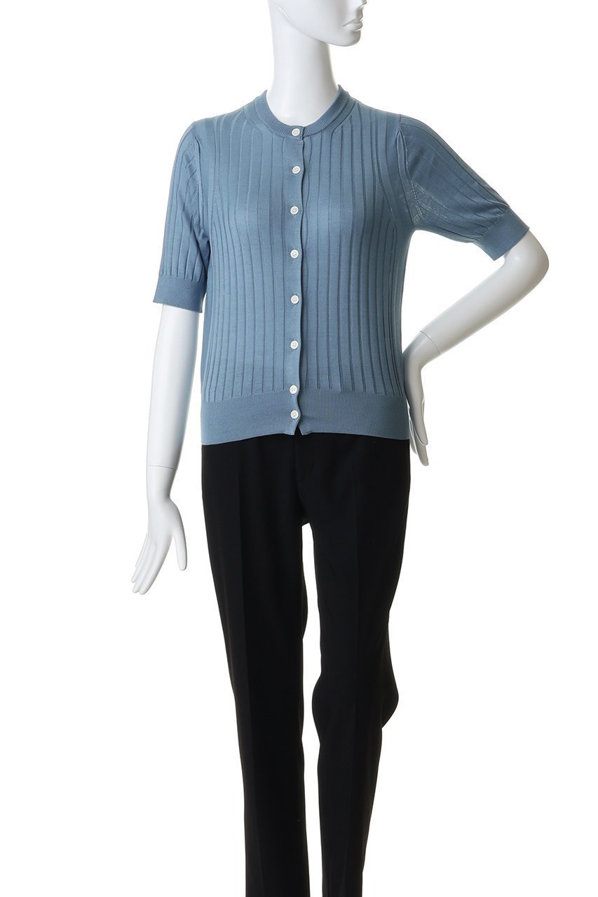 【スローン/SLOANE】の18Gワイドリブ シルク 5分袖クルーネックカーディガン 人気、トレンドファッション・服の通販 founy(ファニー) 　ファッション　Fashion　レディースファッション　Fashion for Women　トップス・カットソー　Cut & Sew Tops　ニット　Knit Tops & Sweaters　カーディガン・羽織り　Layered Style Cardigans　なめらか　Smooth, Silky Texture　カーディガン　Cardigan, Knitwear　シルク　Silk, 100% Silk　フィット　Fit, Slim Fit　ワイドリブ　Wide Rib, Wide Ribbed Knit　エレガント 上品　Elegant　other-2|ID: prp329100004856730 ipo3291000000036623534