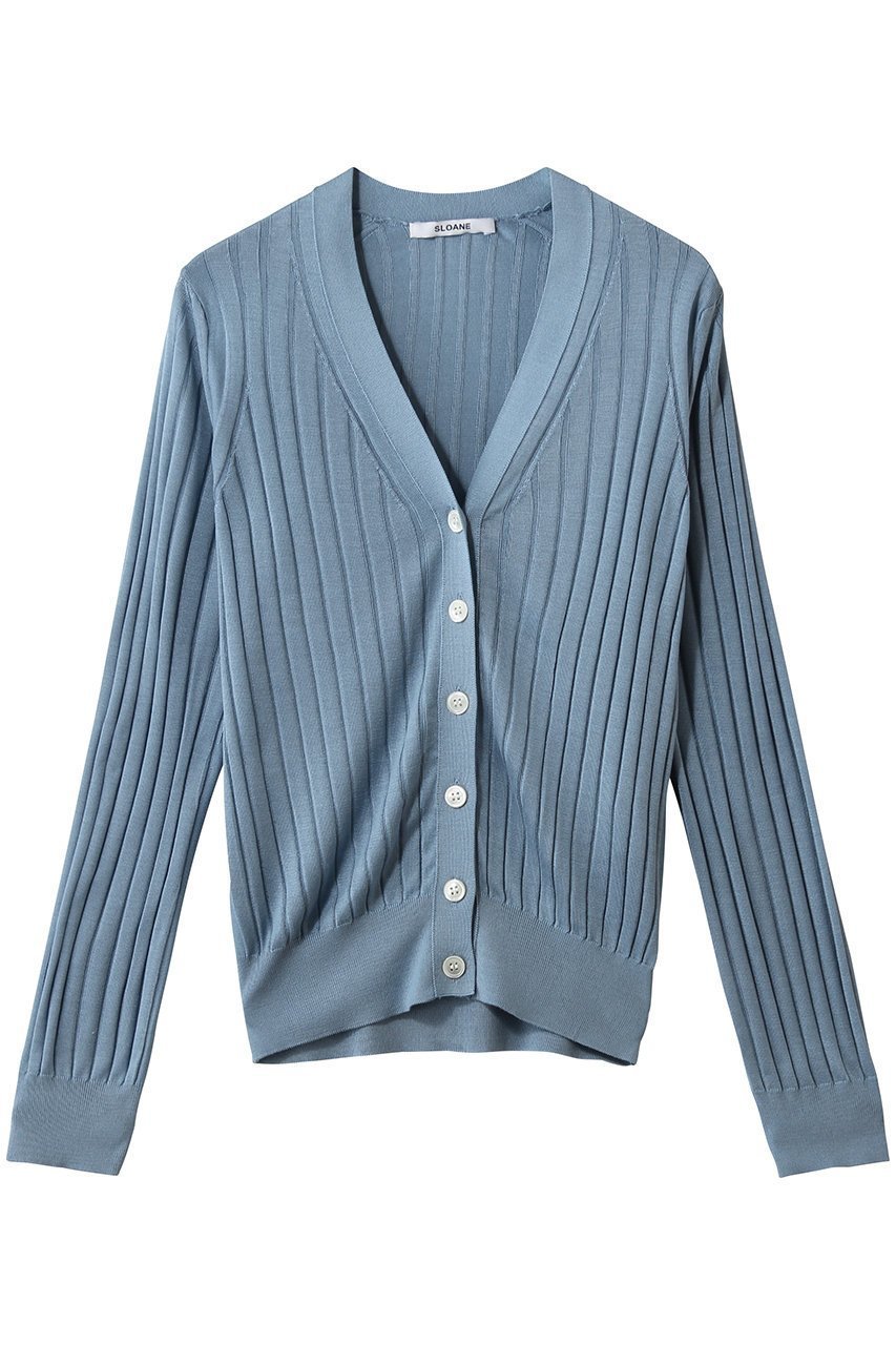 【スローン/SLOANE】の18Gワイドリブ シルク Vネックカーディガン インテリア・キッズ・メンズ・レディースファッション・服の通販 founy(ファニー) 　ファッション　Fashion　レディースファッション　Fashion for Women　トップス・カットソー　Cut & Sew Tops　ニット　Knit Tops & Sweaters　カーディガン・羽織り　Layered Style Cardigans　Vネックトップス　V-Neck Tops / V-Cut Neckline Shirts　2026年　2026　なめらか　Smooth, Silky Texture　カーディガン　Cardigan, Knitwear　シルク　Silk, 100% Silk　フィット　Fit, Slim Fit　ワイドリブ　Wide Rib, Wide Ribbed Knit　エレガント 上品　Elegant　夏　Summer　春　Spring　S/S・春夏　SS, Spring/Summer, Warm Season　ライトブルー|ID: prp329100004856731 ipo3291000000035820562