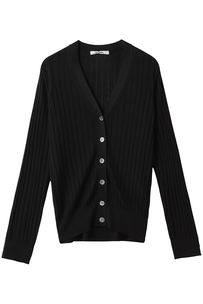 【スローン/SLOANE】の18Gワイドリブ シルク Vネックカーディガン インテリア・キッズ・メンズ・レディースファッション・服の通販 founy(ファニー) 　ファッション　Fashion　レディースファッション　Fashion for Women　トップス・カットソー　Cut & Sew Tops　ニット　Knit Tops & Sweaters　カーディガン・羽織り　Layered Style Cardigans　Vネックトップス　V-Neck Tops / V-Cut Neckline Shirts　なめらか　Smooth, Silky Texture　カーディガン　Cardigan, Knitwear　シルク　Silk, 100% Silk　フィット　Fit, Slim Fit　ワイドリブ　Wide Rib, Wide Ribbed Knit　エレガント 上品　Elegant　ブラック|ID: prp329100004856731 ipo3291000000036642547