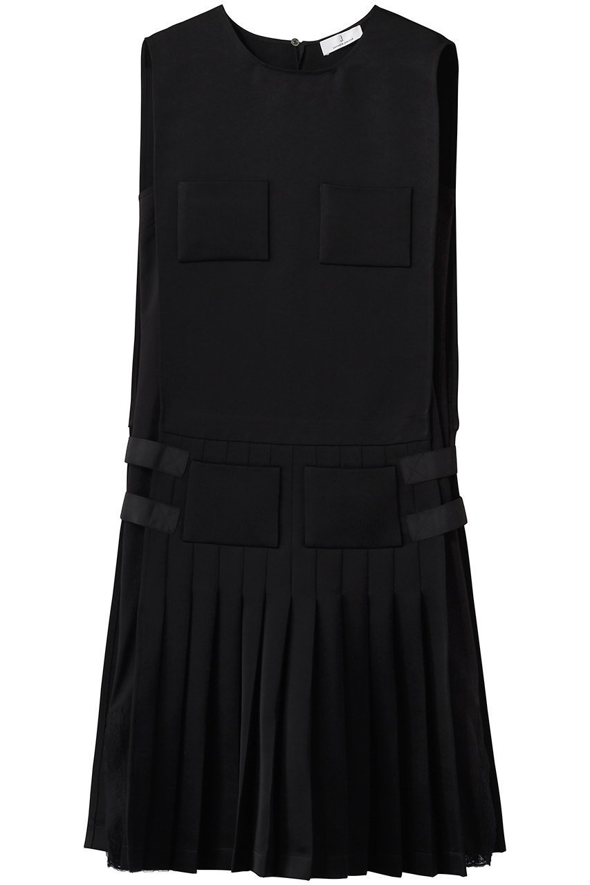 【ジェイドット/j.】のダブルサテン レイヤードプリーツワンピース インテリア・キッズ・メンズ・レディースファッション・服の通販 founy(ファニー) 　ファッション　Fashion　レディースファッション　Fashion for Women　ワンピース　Dresses　チュニック　Tunic Tops & Dresses　サテン　Satin, Glossy Fabric　ジュエリー　Jewelry, Accessories　ダブル　Double, Double-Breasted　チュニック　Tunic, Long Top　プリーツ　Pleats, Pleated　ポケット　Pocket, Pocket Detail　リュクス　Luxury, Elegant, High-End, Chic　レース　Lace, Lace Fabric　ロング　Long, Long-Length　エレガント 上品　Elegant　新作・新入荷　New Arrivals / New In　ブラック|ID: prp329100004856766 ipo3291000000035821080