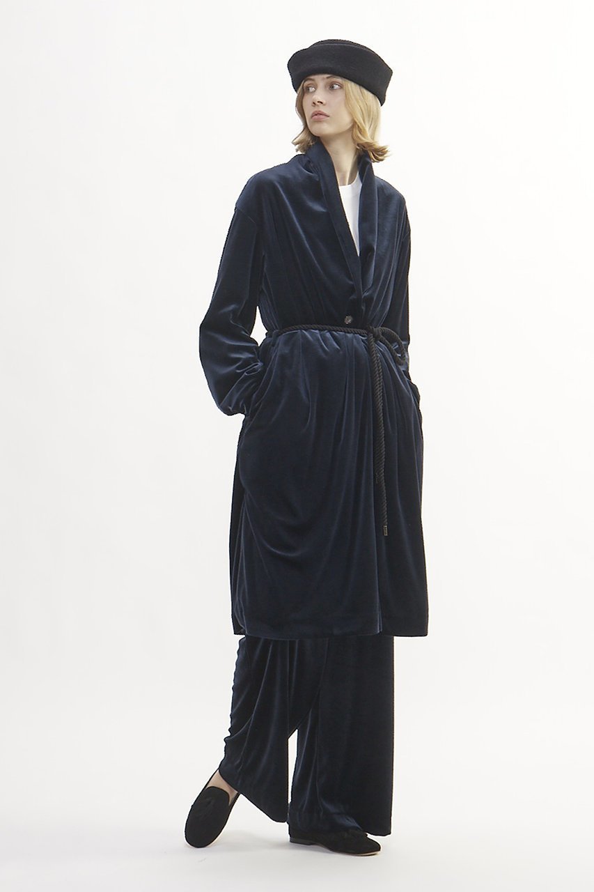 【プレインピープル/PLAIN PEOPLE】のベロアジャージショールカラーコート インテリア・キッズ・メンズ・レディースファッション・服の通販 founy(ファニー) 　ファッション　Fashion　レディースファッション　Fashion for Women　アウター　Coat / Outerwear Collection　コート・ロングコート・ピーコート　Long Coats, Peacoats & More　なめらか　Smooth, Silky Texture　イタリア　Italy　ストライプ　Stripe, Striped Pattern　ベロア　Velour, Soft Velvet　ミックス　Mix, Mixed Style　ロング　Long, Long-Length　エレガント 上品　Elegant　今季　This Season, Current Season　再入荷　Restock / Back in Stock　ネイビー|ID: prp329100004857482 ipo3291000000035855867