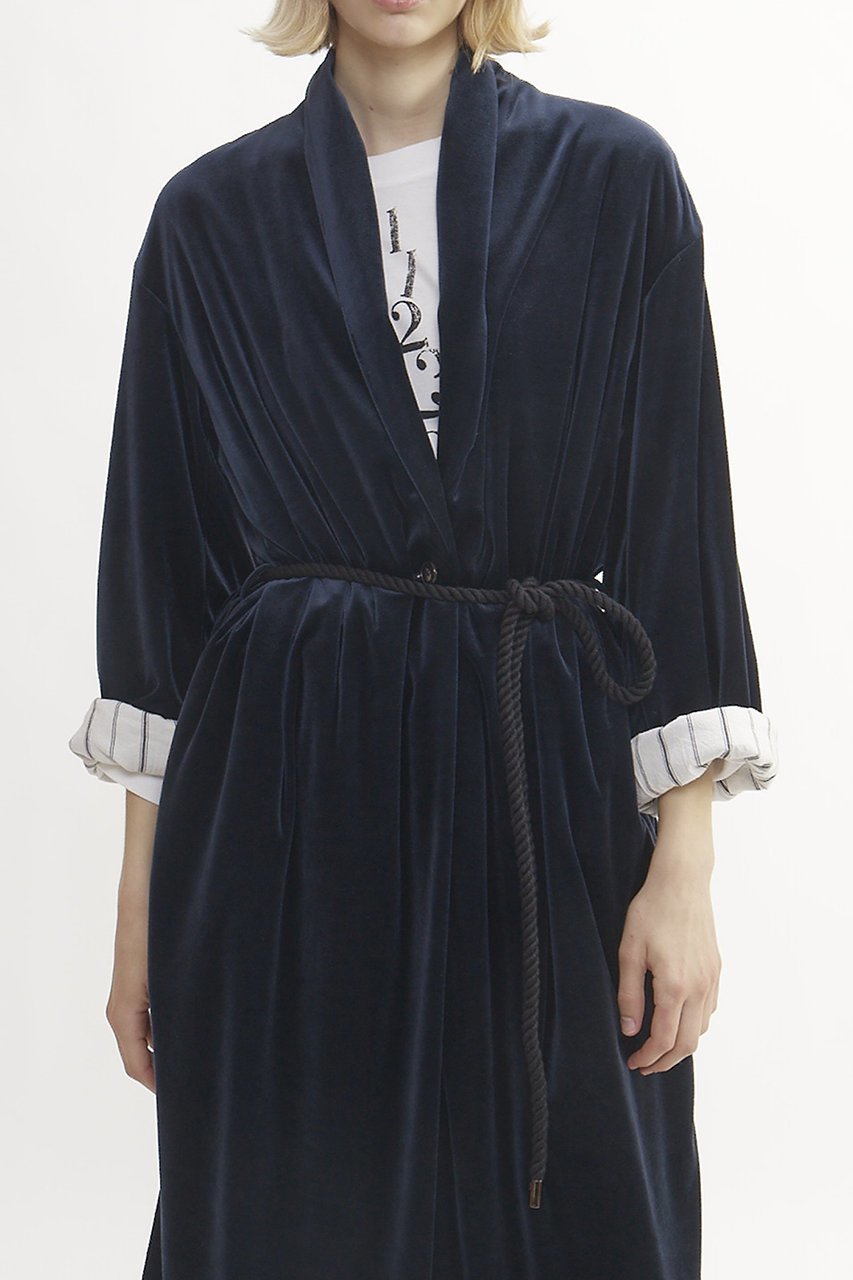 【プレインピープル/PLAIN PEOPLE】のベロアジャージショールカラーコート 人気、トレンドファッション・服の通販 founy(ファニー) 　ファッション　Fashion　レディースファッション　Fashion for Women　アウター　Coat / Outerwear Collection　コート・ロングコート・ピーコート　Long Coats, Peacoats & More　なめらか　Smooth, Silky Texture　イタリア　Italy　ストライプ　Stripe, Striped Pattern　ベロア　Velour, Soft Velvet　ミックス　Mix, Mixed Style　ロング　Long, Long-Length　エレガント 上品　Elegant　今季　This Season, Current Season　再入荷　Restock / Back in Stock　other-5|ID: prp329100004857482 ipo3291000000035855874