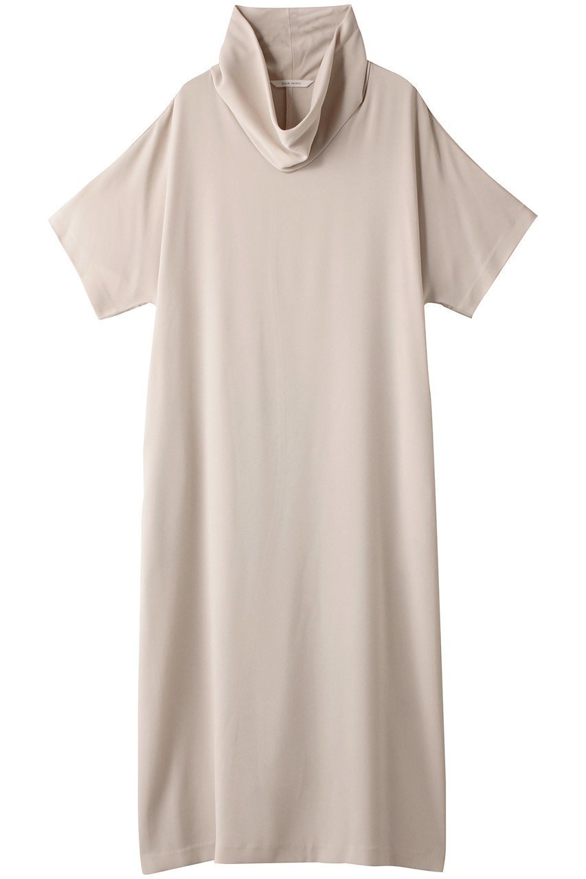 【プレインピープル/PLAIN PEOPLE】のバックサテンジョーゼットオフスタンドカラー半袖ロングワンピース インテリア・キッズ・メンズ・レディースファッション・服の通販 founy(ファニー) 　ファッション　Fashion　レディースファッション　Fashion for Women　ワンピース　Dresses　チュニック　Tunic Tops & Dresses　サテン　Satin, Glossy Fabric　シンプル　Simple, Minimal　チュニック　Tunic, Long Top　ドレープ　Drape, Draping Fabric　ロング　Long, Long-Length　半袖　Short Sleeve, Half Sleeve　夏　Summer　ベージュ|ID: prp329100004857492 ipo3291000000035999215