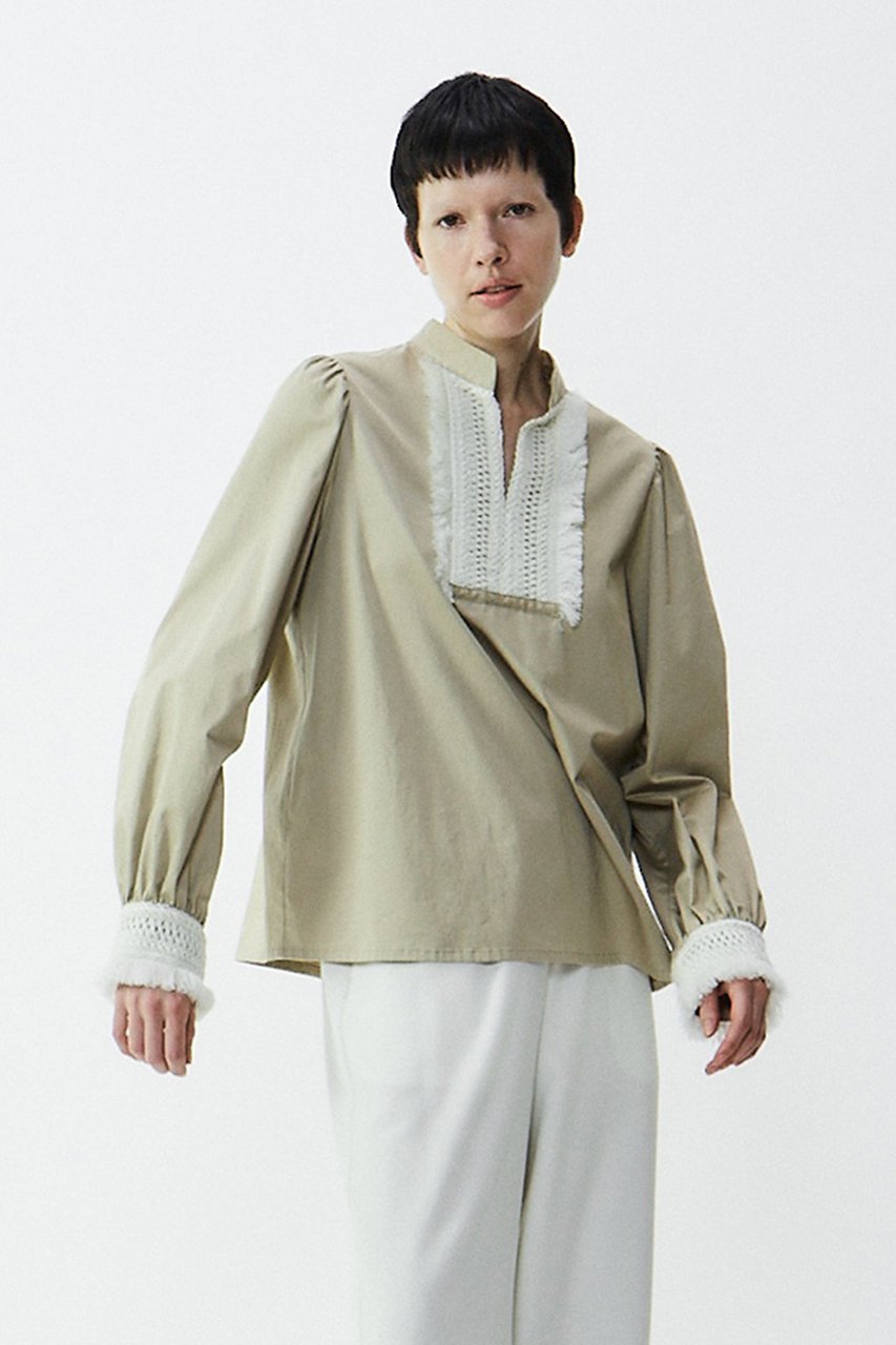 【プレインピープル/PLAIN PEOPLE】のスラブサテンブラウス インテリア・キッズ・メンズ・レディースファッション・服の通販 founy(ファニー) 　ファッション　Fashion　レディースファッション　Fashion for Women　トップス・カットソー　Cut & Sew Tops　シャツ・ブラウス・オフィスカジュアル　Elegant Blouses & Button-Ups　サテン　Satin, Glossy Fabric　スリーブ　Sleeve, Long Sleeve / Short Sleeve　モダン　Modern, Contemporary　レース　Lace, Lace Fabric　ロング　Long, Long-Length　エレガント 上品　Elegant　再入荷　Restock / Back in Stock　ベージュ|ID: prp329100004857513 ipo3291000000035856379