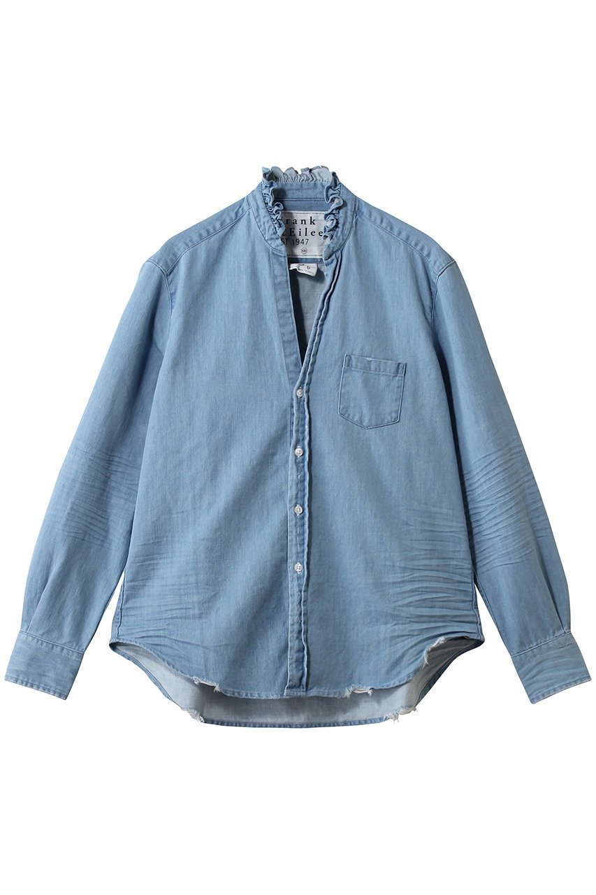 【フランク&アイリーン/Frank&Eileen】のRUFFL EILEEN イタリアンフェイマスデニム フリルカラー シャツ インテリア・キッズ・メンズ・レディースファッション・服の通販 founy(ファニー) 　ファッション　Fashion　レディースファッション　Fashion for Women　トップス・カットソー　Cut & Sew Tops　シャツ・ブラウス・オフィスカジュアル　Elegant Blouses & Button-Ups　2026年　2026　スリーブ　Sleeve, Long Sleeve / Short Sleeve　デニム　Denim, Jeans Material　フェミニン　Feminine, Girly　フリル　Frill, Ruffle　ロング　Long, Long-Length　夏　Summer　春　Spring　S/S・春夏　SS, Spring/Summer, Warm Season　羽織　Haori, Light Jacket　ライトブルー|ID: prp329100004857868 ipo3291000000035876633