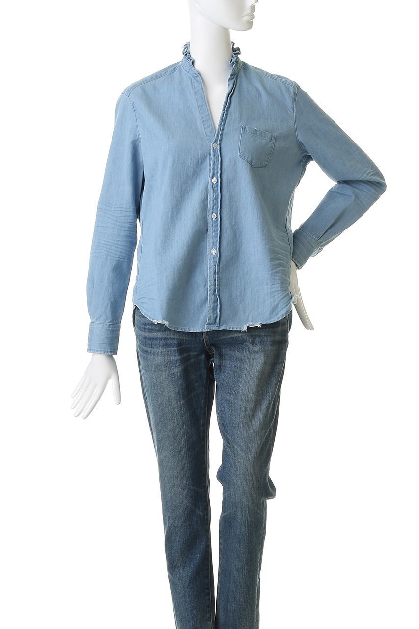 【フランク&アイリーン/Frank&Eileen】のRUFFL EILEEN イタリアンフェイマスデニム フリルカラー シャツ 人気、トレンドファッション・服の通販 founy(ファニー) 　ファッション　Fashion　レディースファッション　Fashion for Women　トップス・カットソー　Cut & Sew Tops　シャツ・ブラウス・オフィスカジュアル　Elegant Blouses & Button-Ups　2026年　2026　スリーブ　Sleeve, Long Sleeve / Short Sleeve　デニム　Denim, Jeans Material　フェミニン　Feminine, Girly　フリル　Frill, Ruffle　ロング　Long, Long-Length　夏　Summer　春　Spring　S/S・春夏　SS, Spring/Summer, Warm Season　羽織　Haori, Light Jacket　other-2|ID: prp329100004857868 ipo3291000000035876635