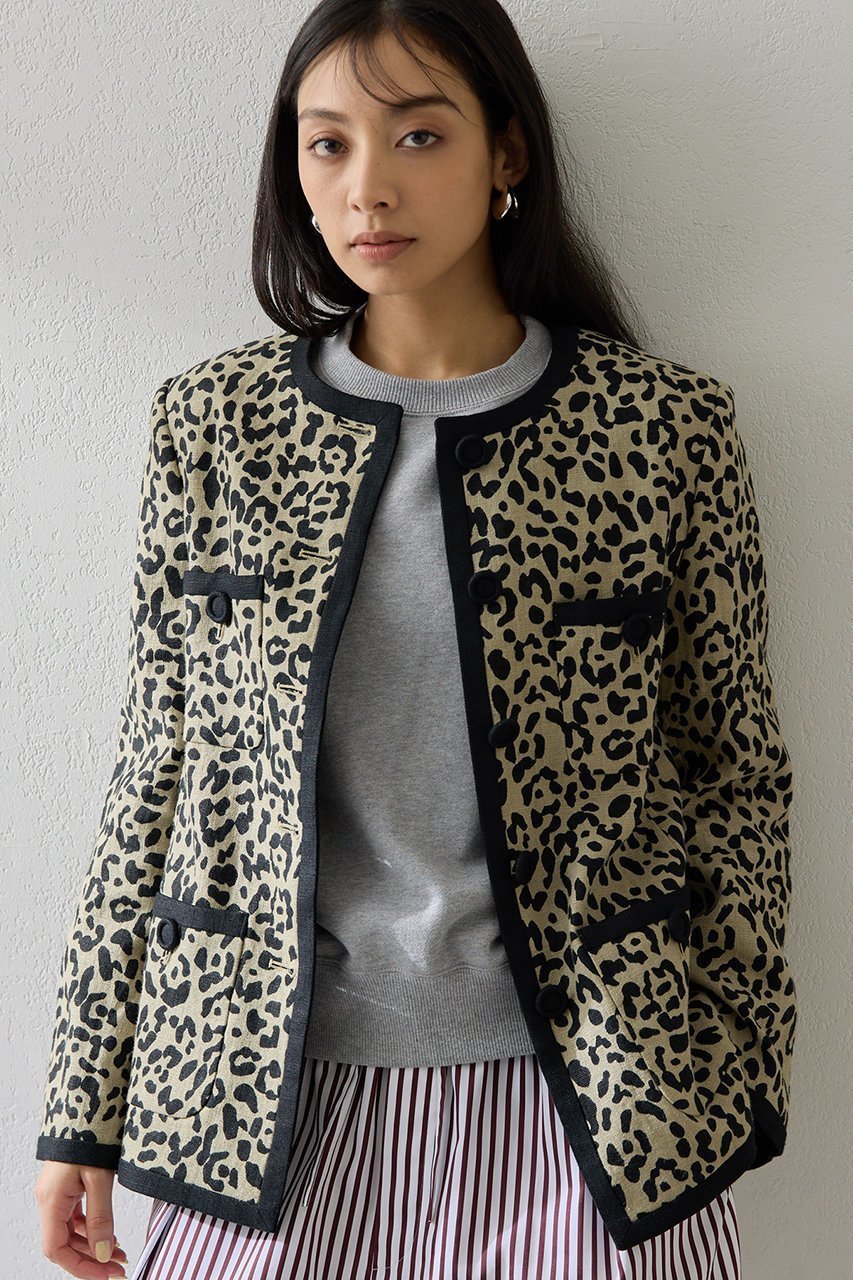 【ウィムガゼット/Whim Gazette】のリネンレオパードジャケット インテリア・キッズ・メンズ・レディースファッション・服の通販 founy(ファニー) 　ファッション　Fashion　レディースファッション　Fashion for Women　アウター　Coat / Outerwear Collection　レディースジャケット・軽アウター　Jackets　ジャケット　Jacket, Outerwear　パイピング　Piping, Trim Design　ポケット　Pocket, Pocket Detail　リネン　Linen, Linen Fabric　レオパード　Leopard, Animal Print　ワッシャー　Washer, Crinkled Finish　エレガント 上品　Elegant　ブラック|ID: prp329100004857889 ipo3291000000036146011