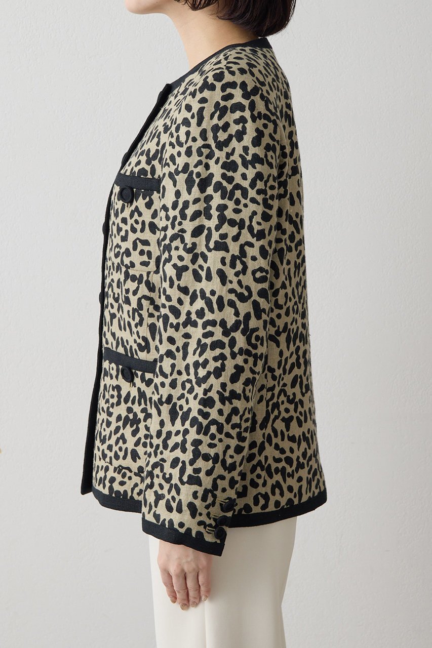【ウィムガゼット/Whim Gazette】のリネンレオパードジャケット 人気、トレンドファッション・服の通販 founy(ファニー) 　ファッション　Fashion　レディースファッション　Fashion for Women　アウター　Coat / Outerwear Collection　レディースジャケット・軽アウター　Jackets　ジャケット　Jacket, Outerwear　パイピング　Piping, Trim Design　ポケット　Pocket, Pocket Detail　リネン　Linen, Linen Fabric　レオパード　Leopard, Animal Print　ワッシャー　Washer, Crinkled Finish　エレガント 上品　Elegant　other-6|ID: prp329100004857889 ipo3291000000036146018