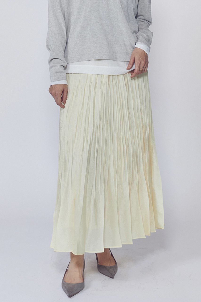 【プルミエ アロンディスモン/1er Arrondissement】のワッシャーサテンランダムプリーツスカート インテリア・キッズ・メンズ・レディースファッション・服の通販 founy(ファニー) 　ファッション　Fashion　レディースファッション　Fashion for Women　スカート　Skirts　プリーツスカート / 上品フェミニンスタイル　Pleated Skirts　ロングスカート　Long Skirts / Maxi & Midi Skirts　2026年　2026　サテン　Satin, Glossy Fabric　シルク　Silk, 100% Silk　プリーツ　Pleats, Pleated　ランダム　Random, Irregular　ロング　Long, Long-Length　ワッシャー　Washer, Crinkled Finish　夏　Summer　春　Spring　S/S・春夏　SS, Spring/Summer, Warm Season　イエロー|ID: prp329100004857913 ipo3291000000035877020